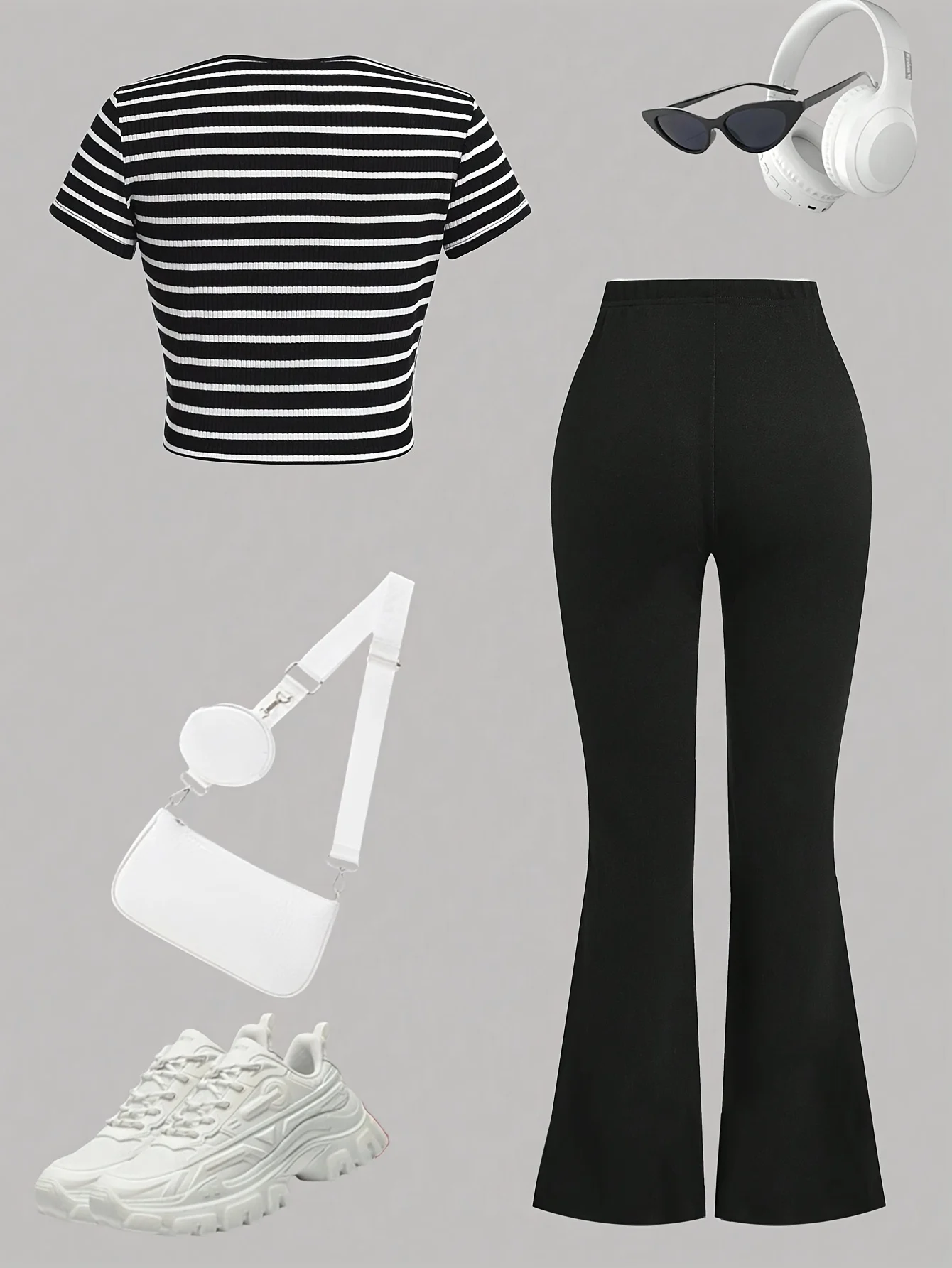 Detail 1 of Girls Y2K Streetwear Flare Pants 2-Piece Set Graphic Print All Season Stretch by LUNORIANA