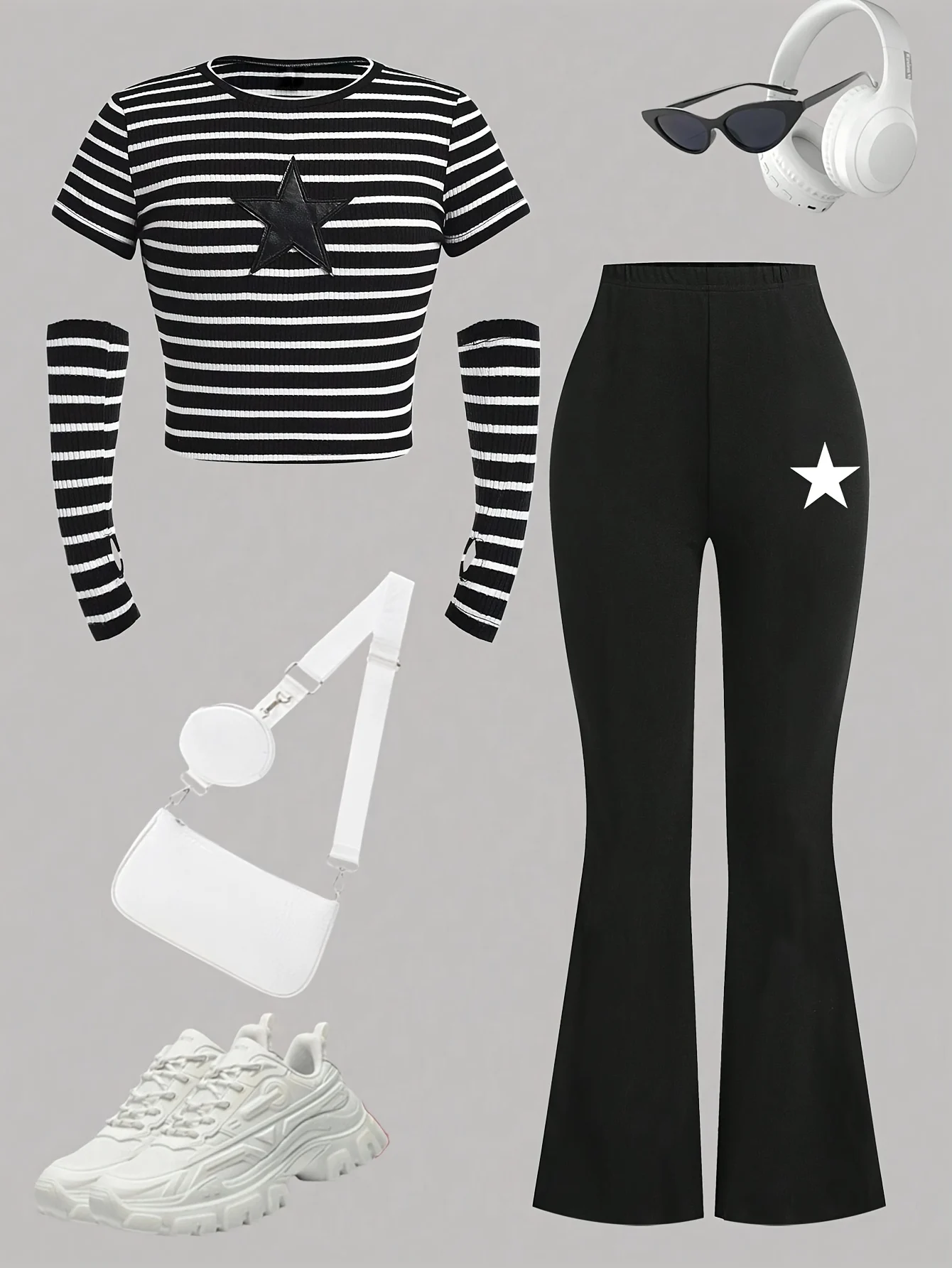 Girls Y2K Streetwear Flare Pants 2-Piece Set Graphic Print All Season Stretch