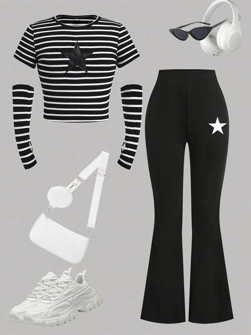 Girls Y2K Streetwear Flare Pants 2-Piece Set Graphic Print All Season Stretch