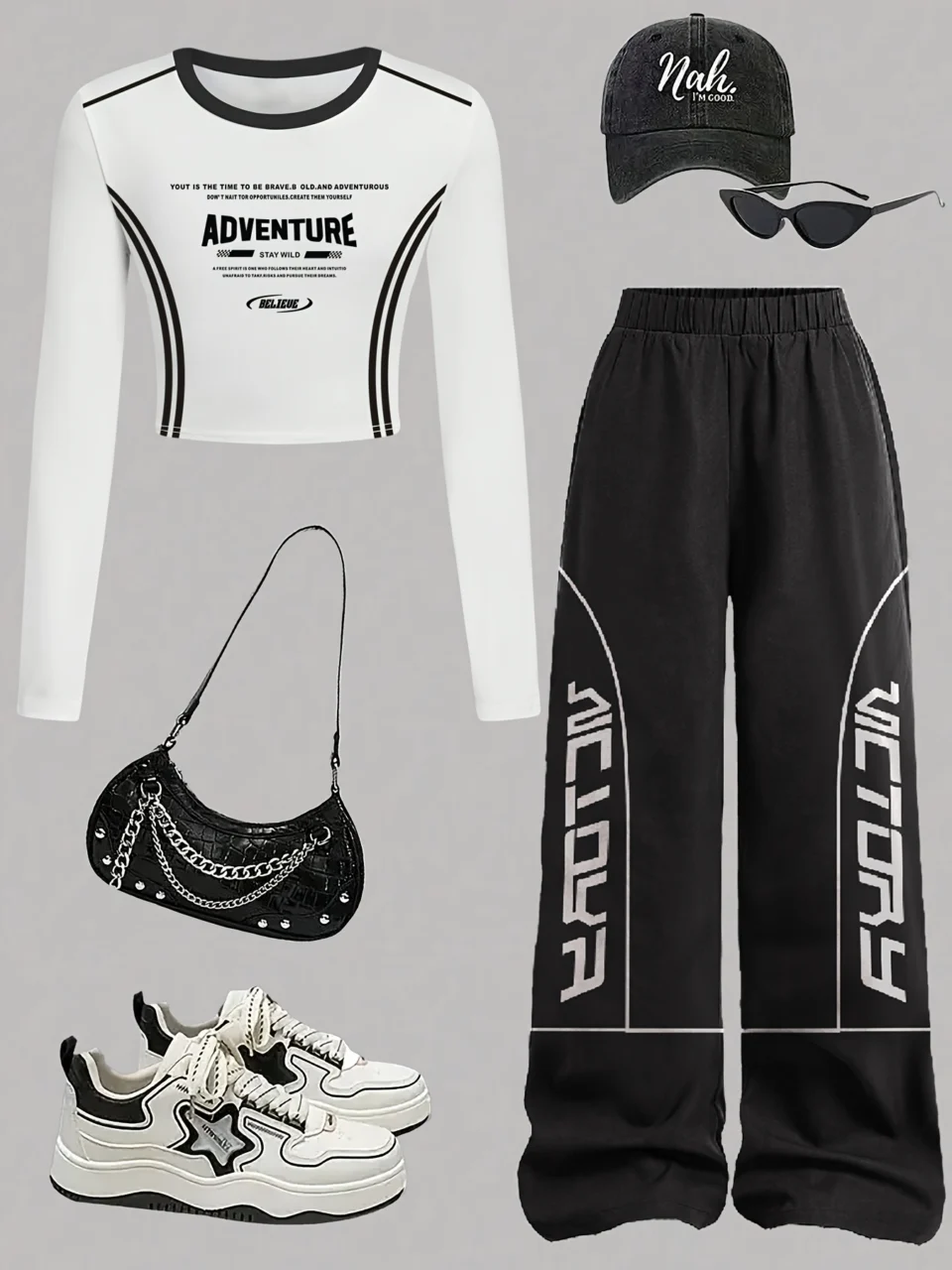 Girls Y2K Streetwear T-Shirt Wide Leg Pants 2-Piece Set Letter Print Fall