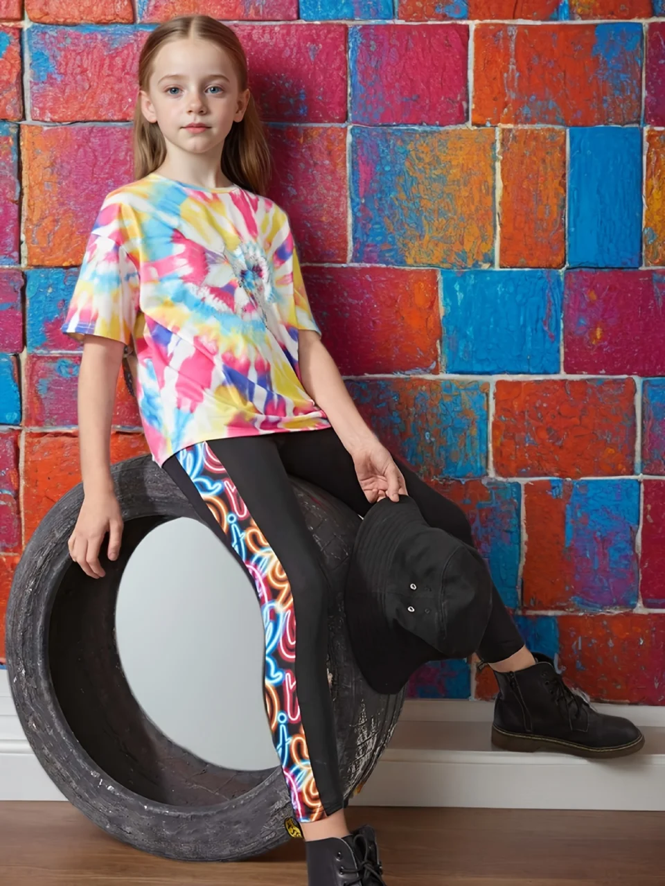 Kids T-Shirt Pants 2-Piece Set Tie Dye Spring Summer Stretch