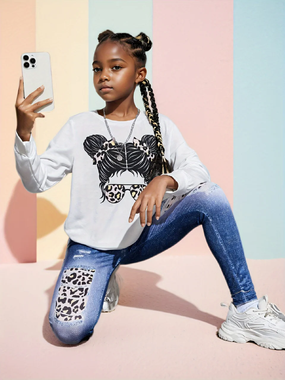 Girls Clothing 2-Piece Set Leopard Print Fall Winter Stretch