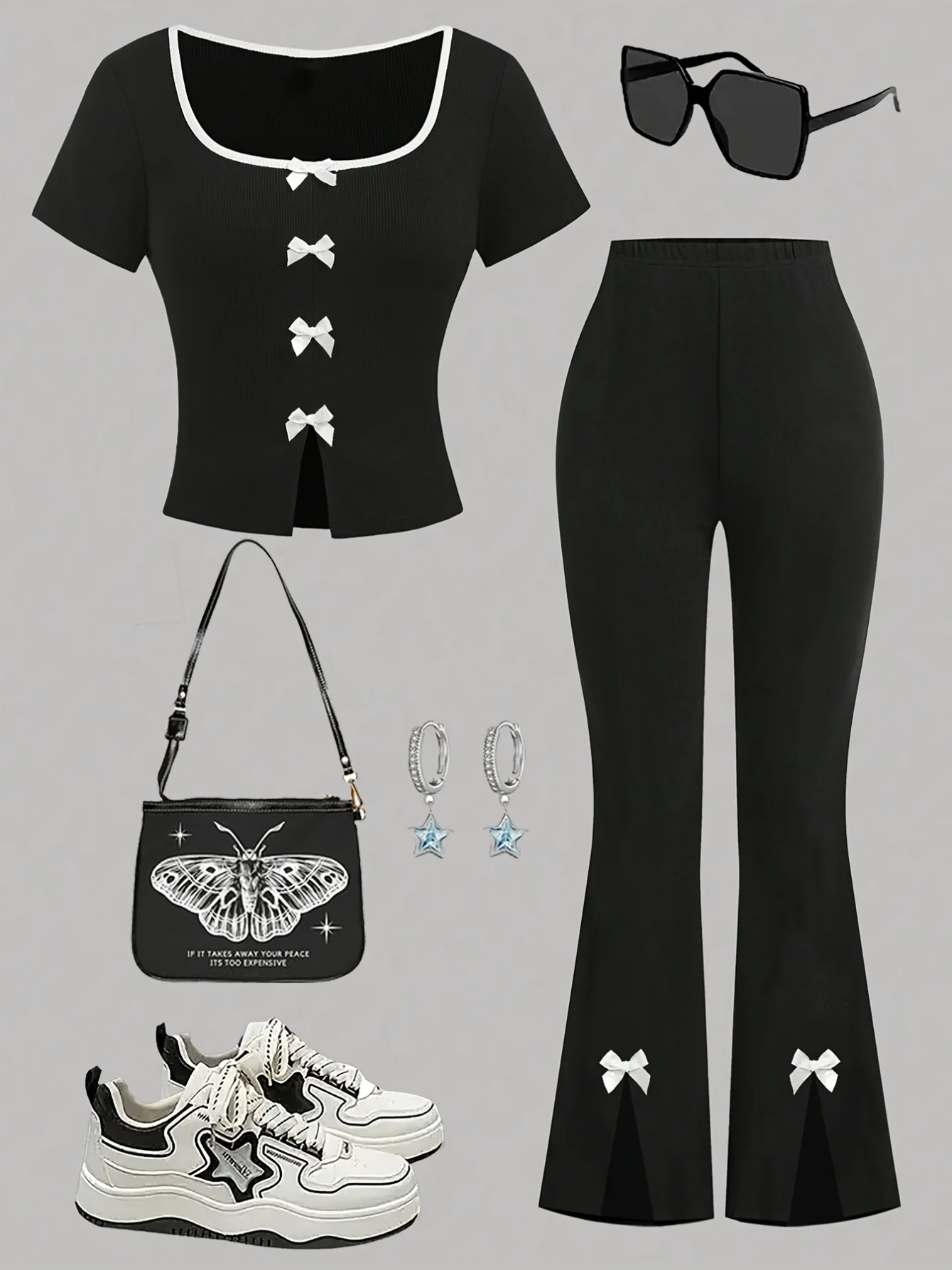Girls Y2K T-Shirt Flare Pants 2-Piece Set Graphic Print Spring Summer Stretch