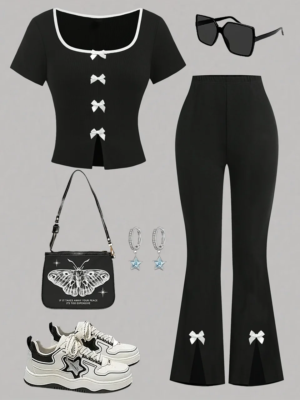 Girls Y2K T-Shirt Flare Pants 2-Piece Set Graphic Print Spring Summer Stretch