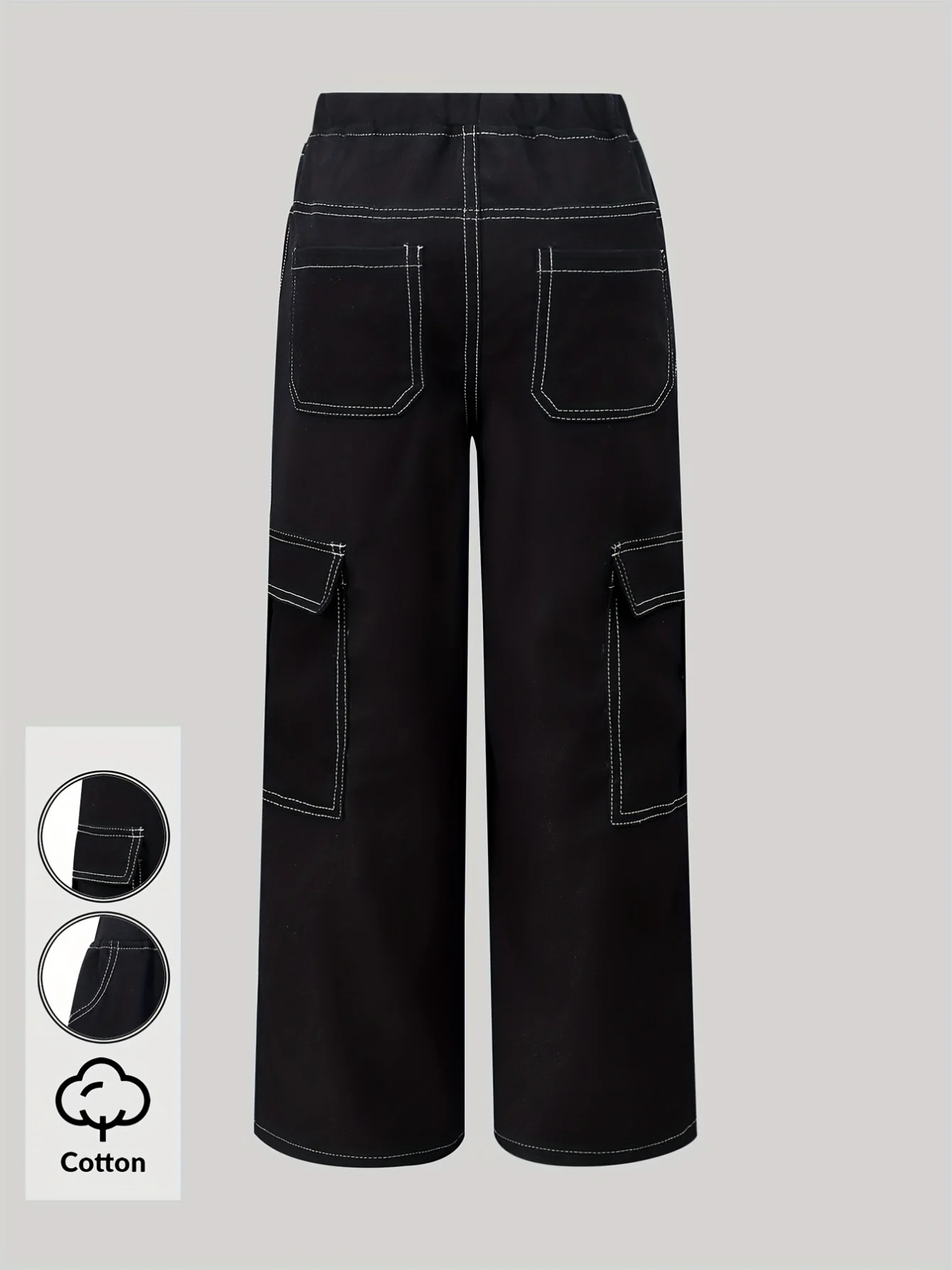 Detail 3 of Girls Y2K Streetwear Cargo Pants Solid All Season Easy Care - SPUID 6002790111 by LUNORIANA