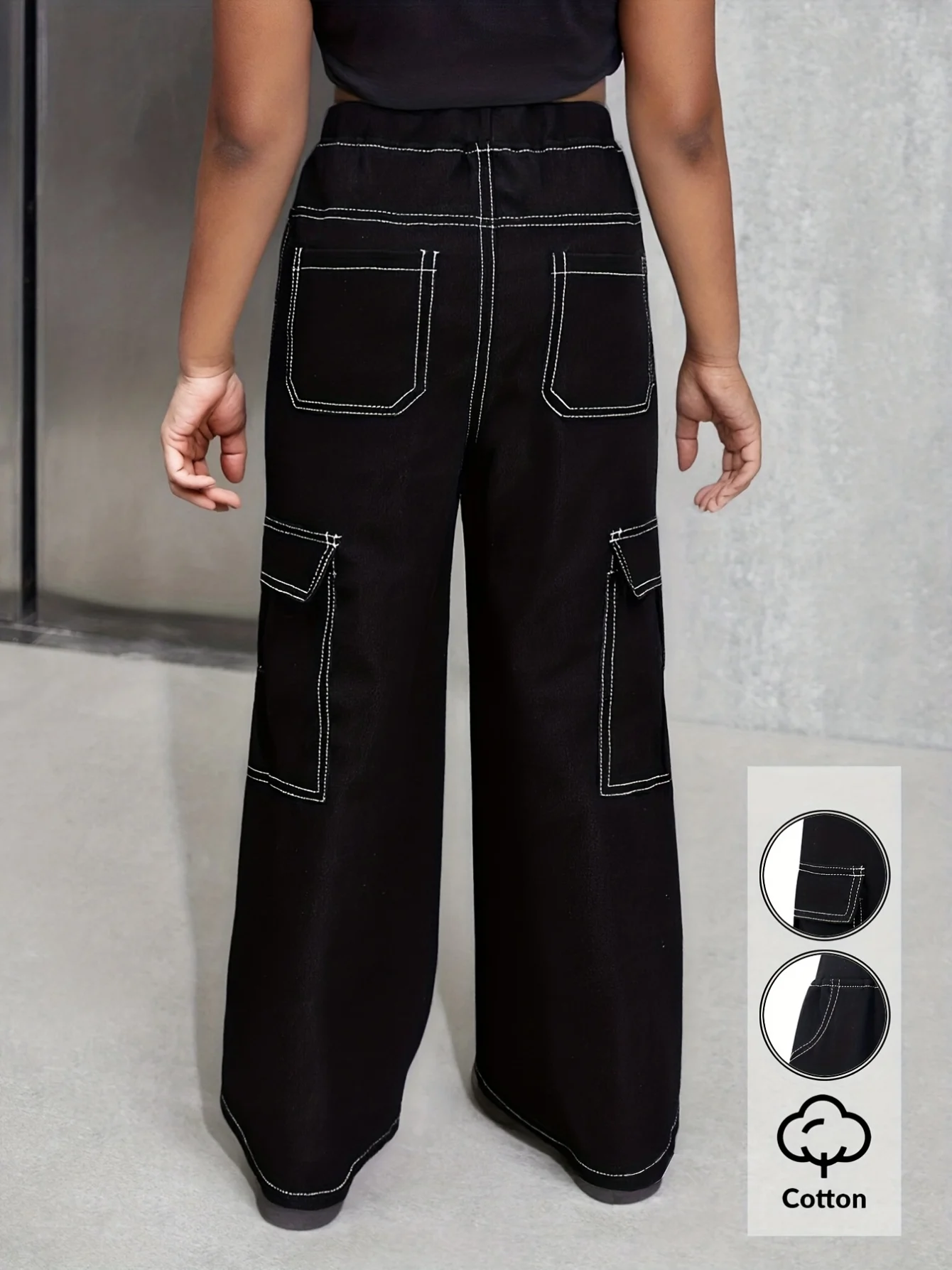 Detail 5 of Girls Y2K Streetwear Cargo Pants Solid All Season Easy Care - SPUID 6002790111 by LUNORIANA