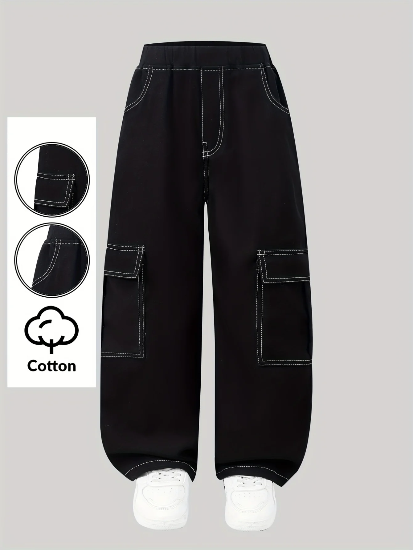 Detail 2 of Girls Y2K Streetwear Cargo Pants Solid All Season Easy Care - SPUID 6002790111 by LUNORIANA
