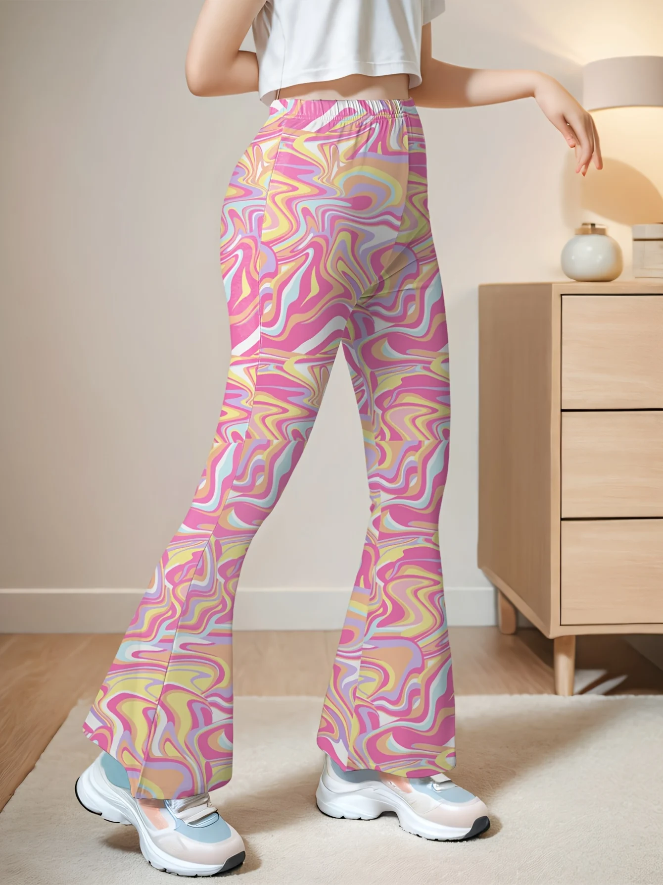 Detail 3 of Girls Streetwear Flare Pants Graphic Spring Summer Stretch by LUNORIANA