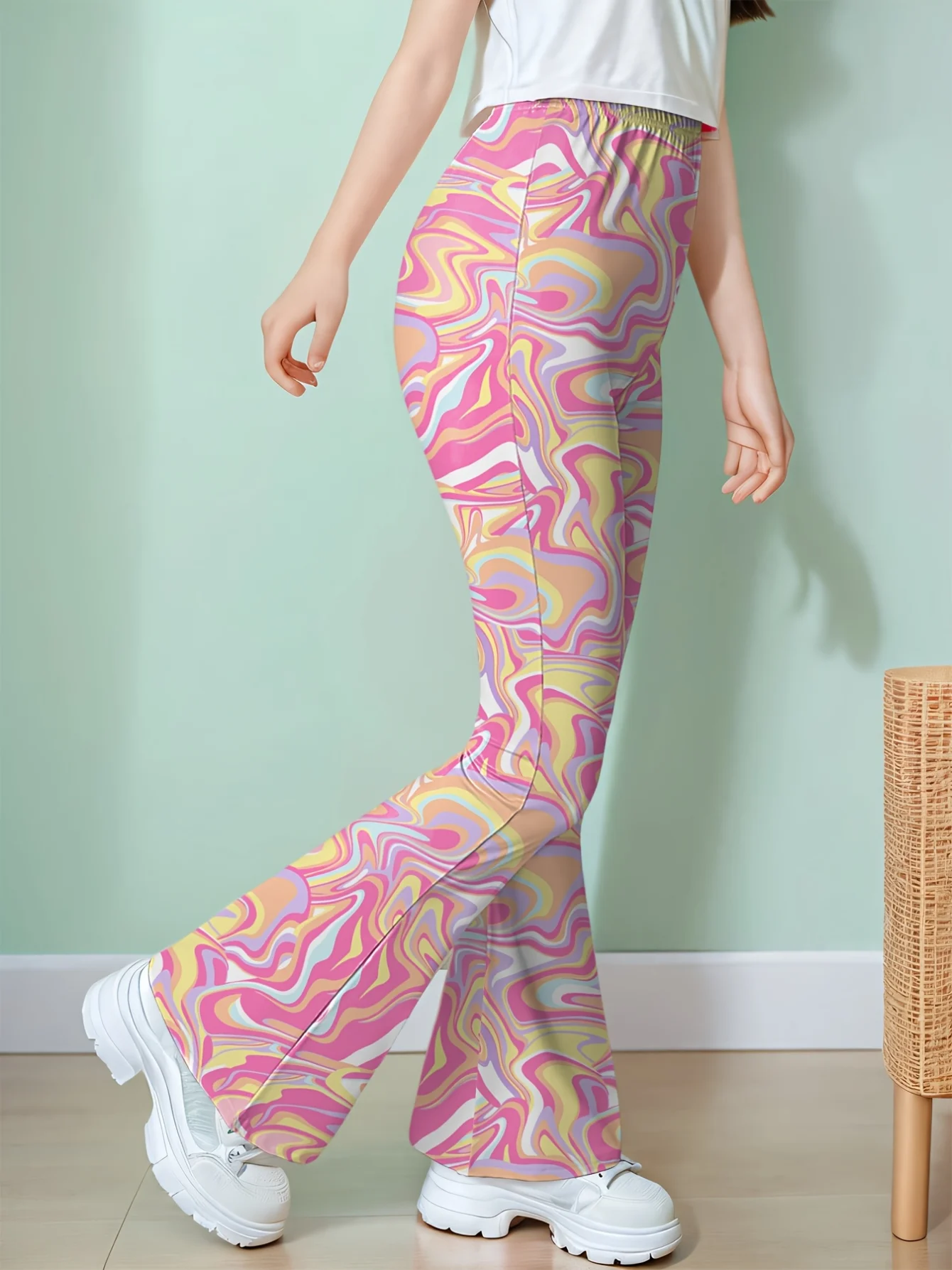 Detail 4 of Girls Streetwear Flare Pants Graphic Spring Summer Stretch by LUNORIANA