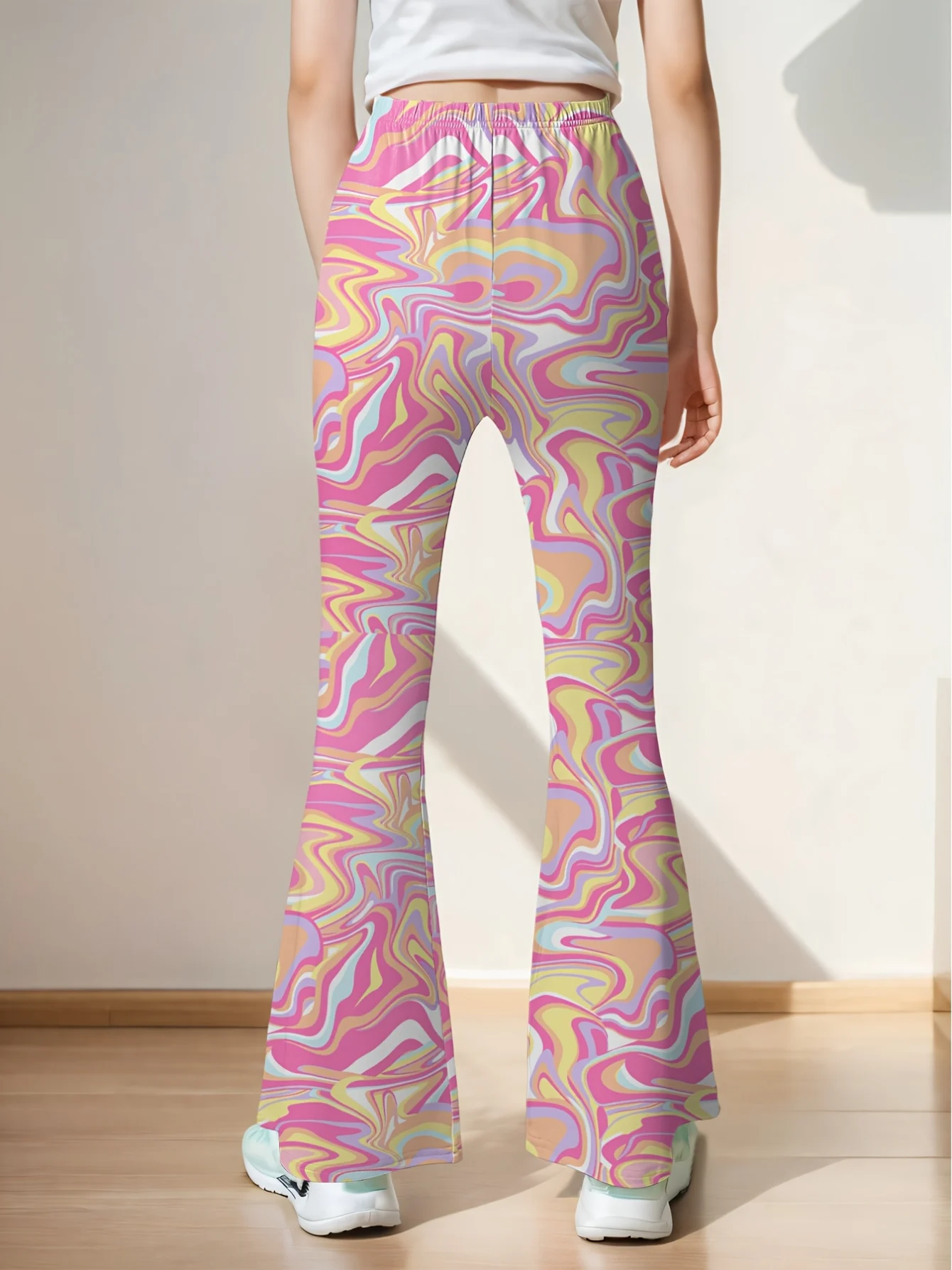 Detail 1 of Girls Streetwear Flare Pants Graphic Spring Summer Stretch by LUNORIANA