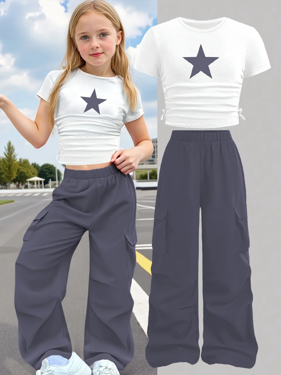 Girls T-Shirt Wide Leg Pants 2-Piece Set Graphic Spring Summer Stretch