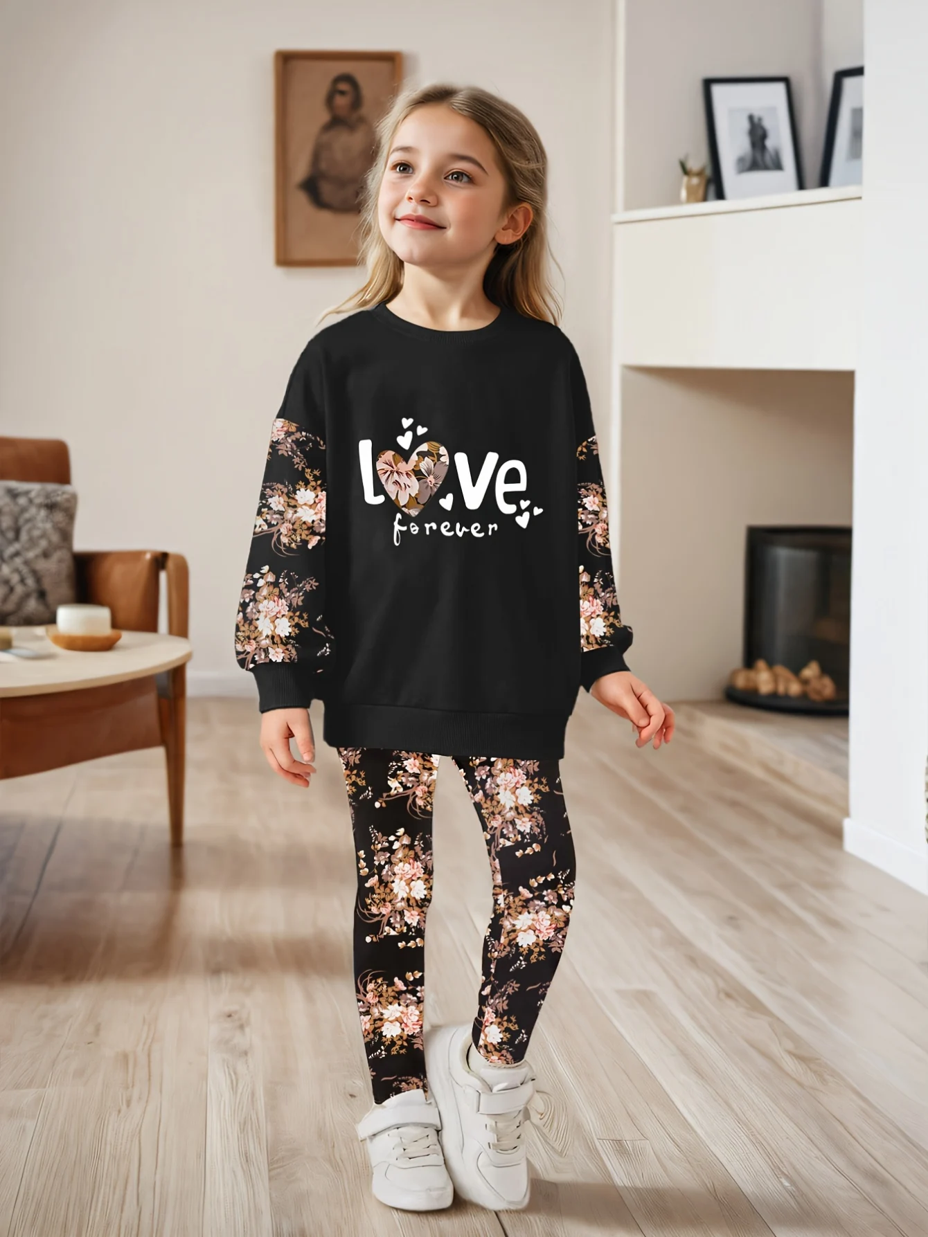 Detail 1 of Kids Sweatshirt Pants 2-Piece Set Floral Stretch by LUNORIANA