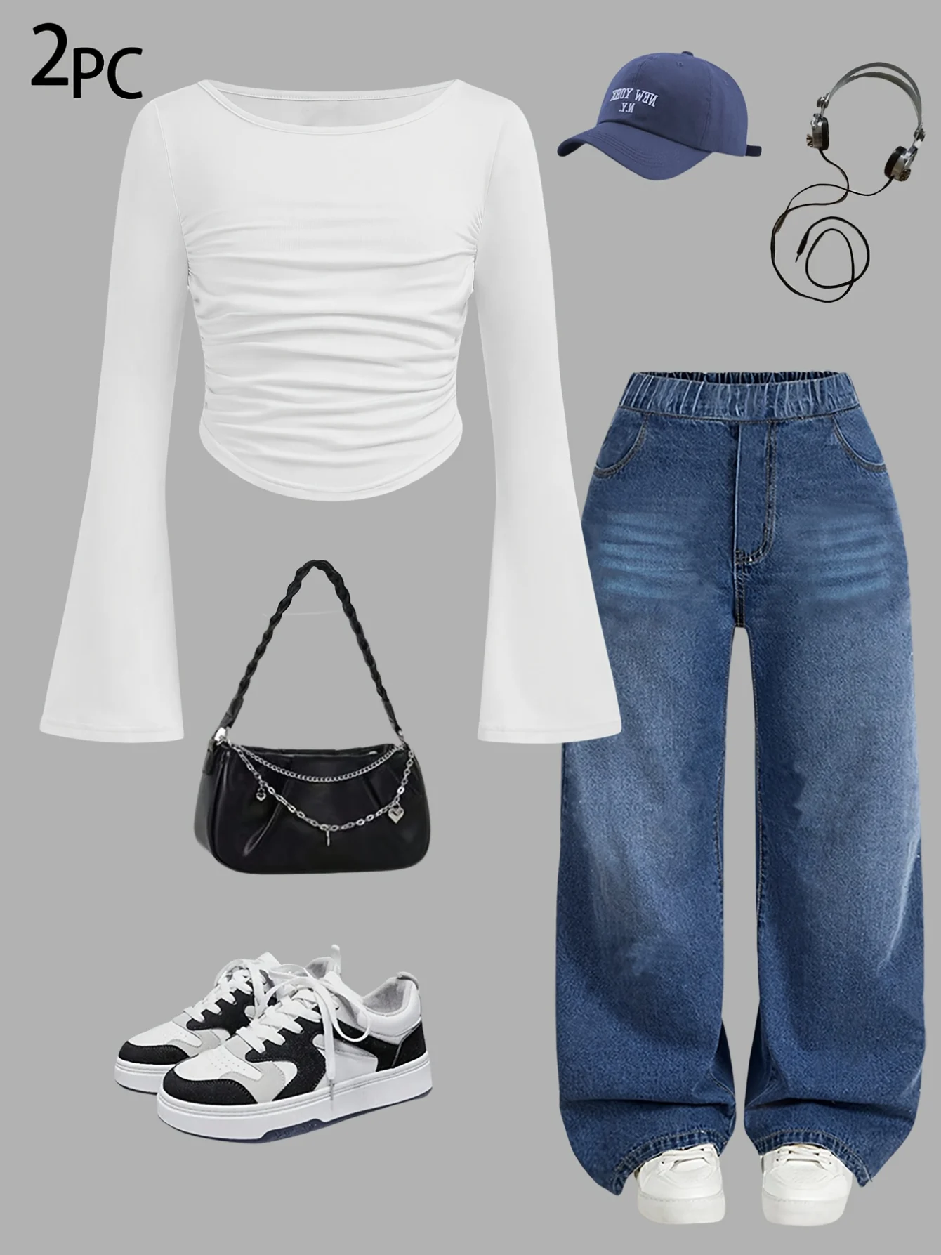 Detail 1 of Girls Loose Fit T-Shirt Jeans 2-Piece Set Solid All Season Stretch by LUNORIANA