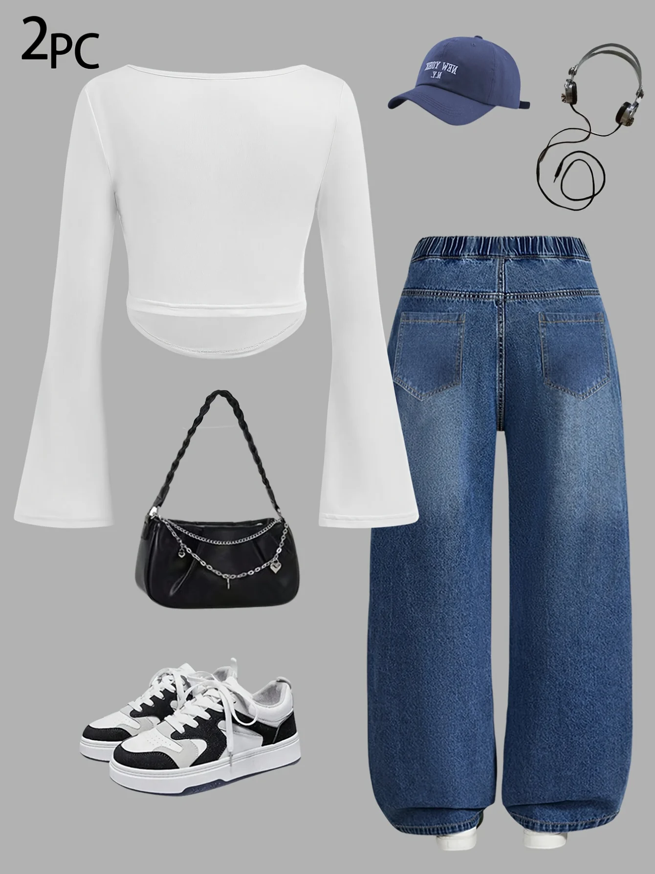 Detail 2 of Girls Loose Fit T-Shirt Jeans 2-Piece Set Solid All Season Stretch by LUNORIANA