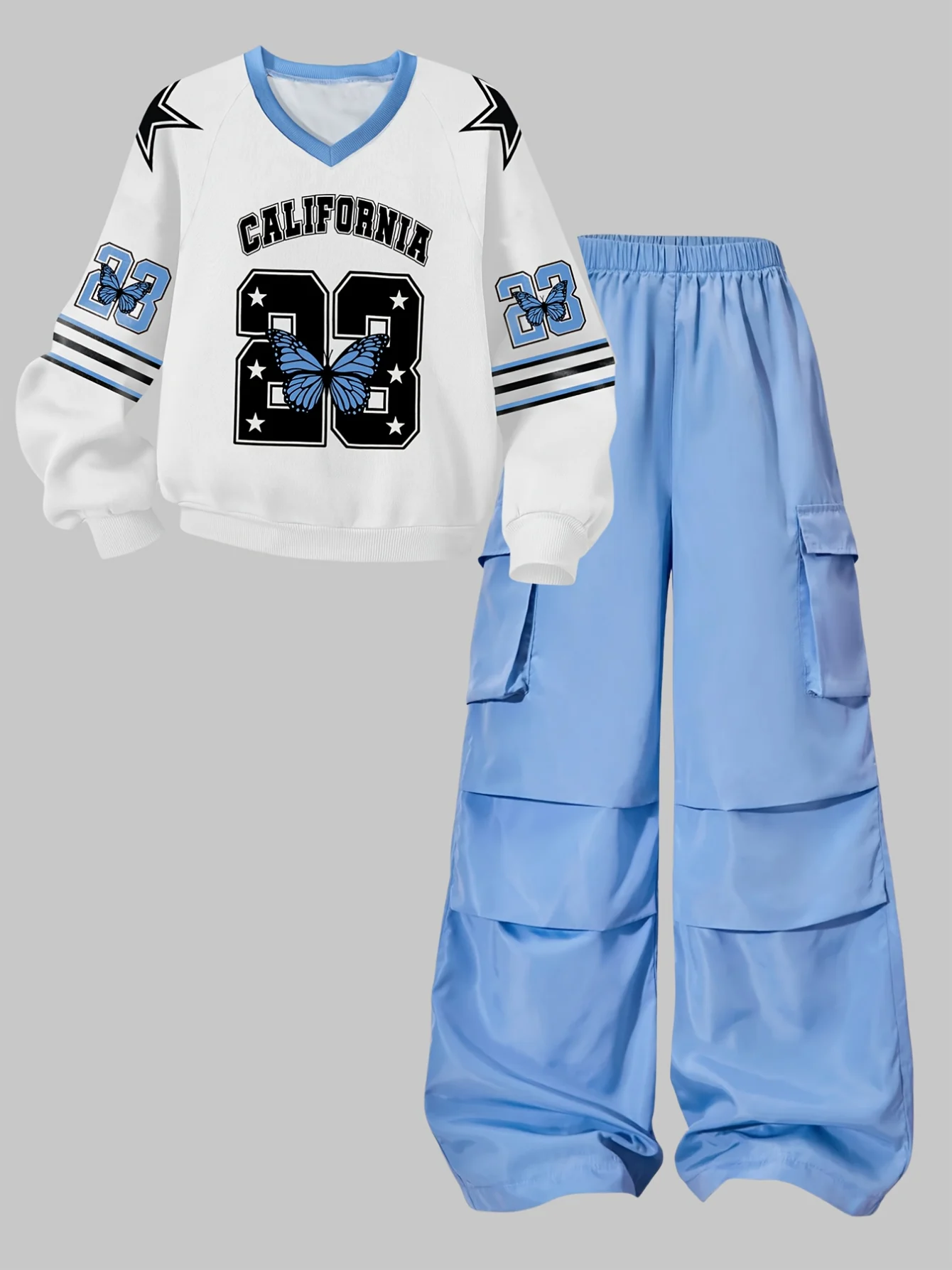 Detail 2 of Teen Girls Y2K T-Shirt Cargo Pants 2-Piece Set Graphic Print Fall Stretch by LUNORIANA