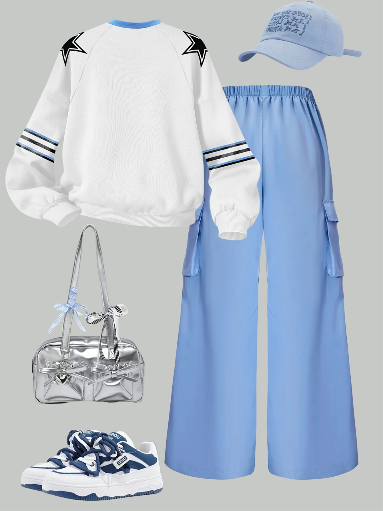 Detail 1 of Teen Girls Y2K T-Shirt Cargo Pants 2-Piece Set Graphic Print Fall Stretch by LUNORIANA
