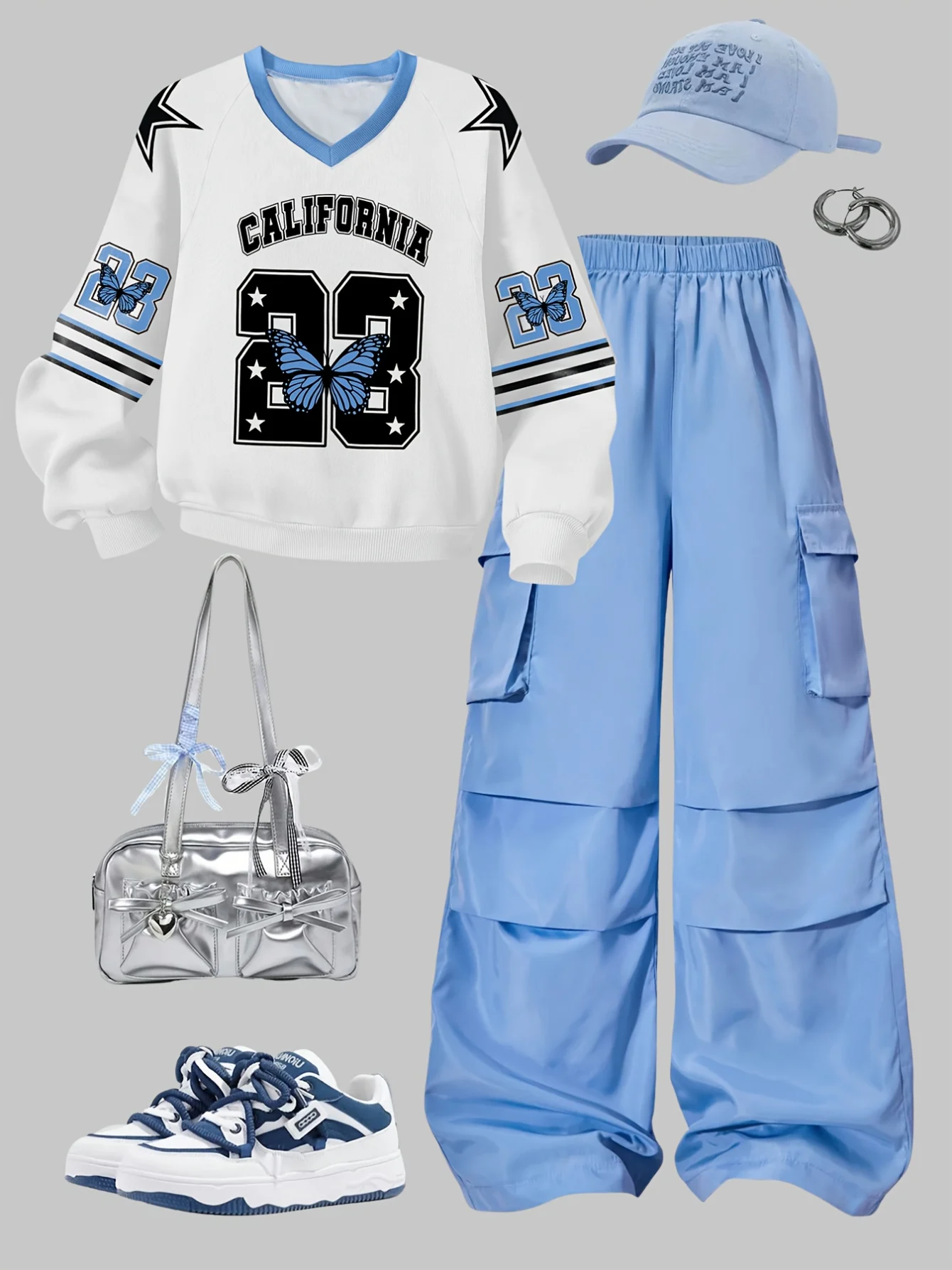 Teen Girls Y2K T-Shirt Cargo Pants 2-Piece Set Graphic Print Fall Stretch
