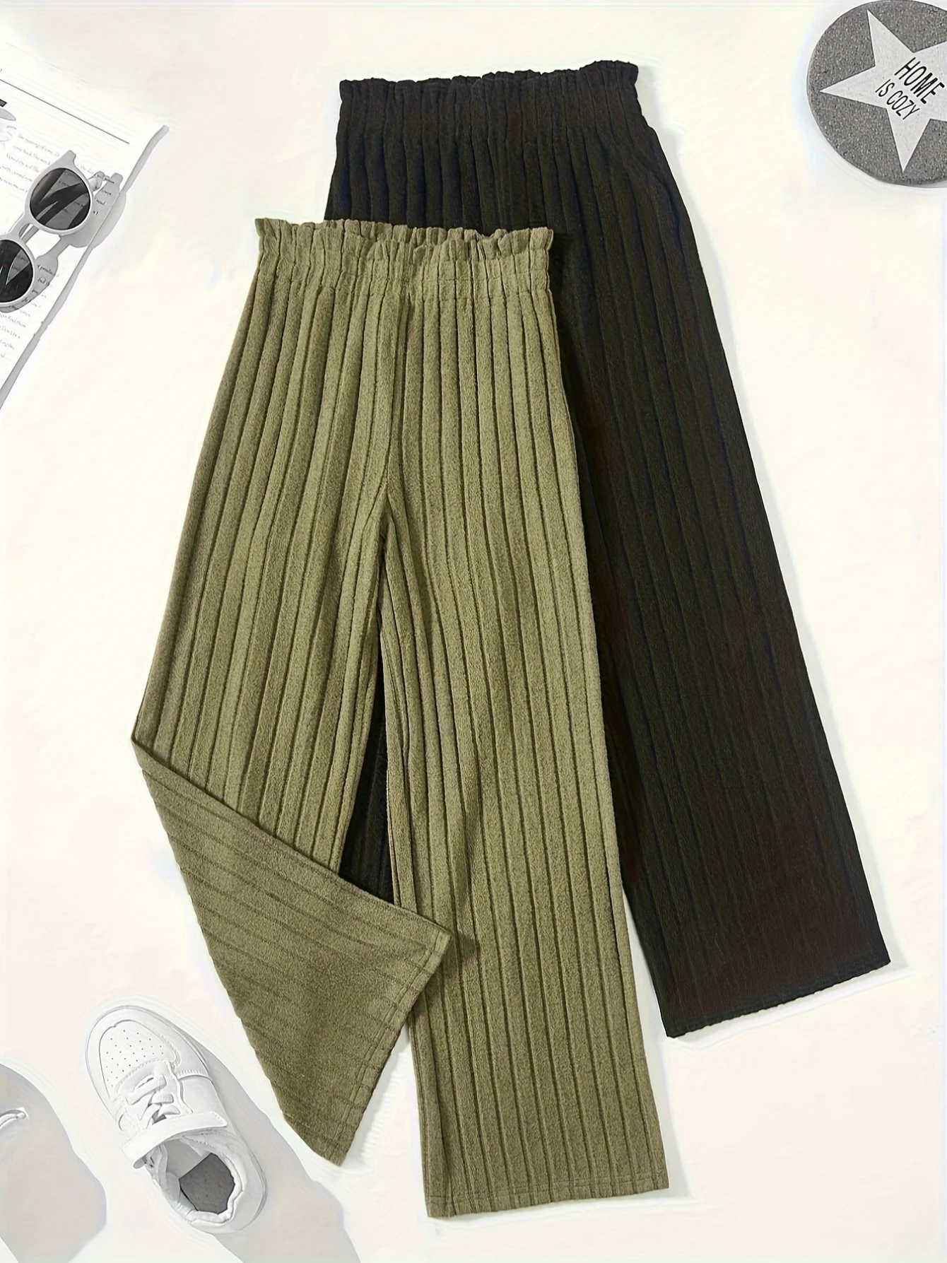 Girls Wide Leg Pants 2-Piece Set Solid Fall Stretch