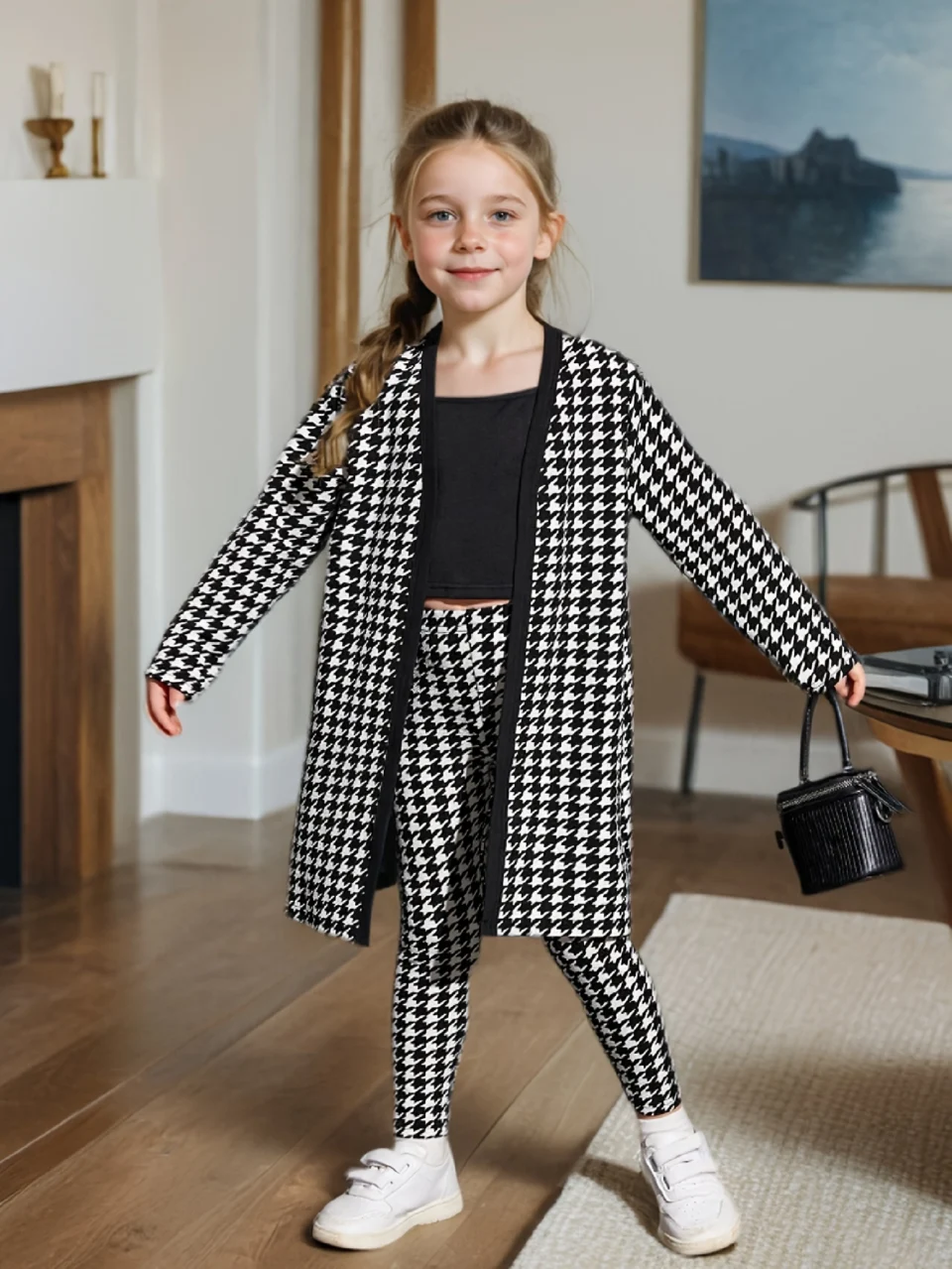 Kids Jacket Pants 3-Piece Set Houndstooth Fall Winter Stretch