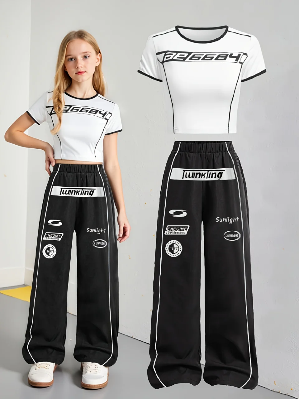 Girls Y2K Sweatpants 2-Piece Set Christmas Spring Summer Stretch