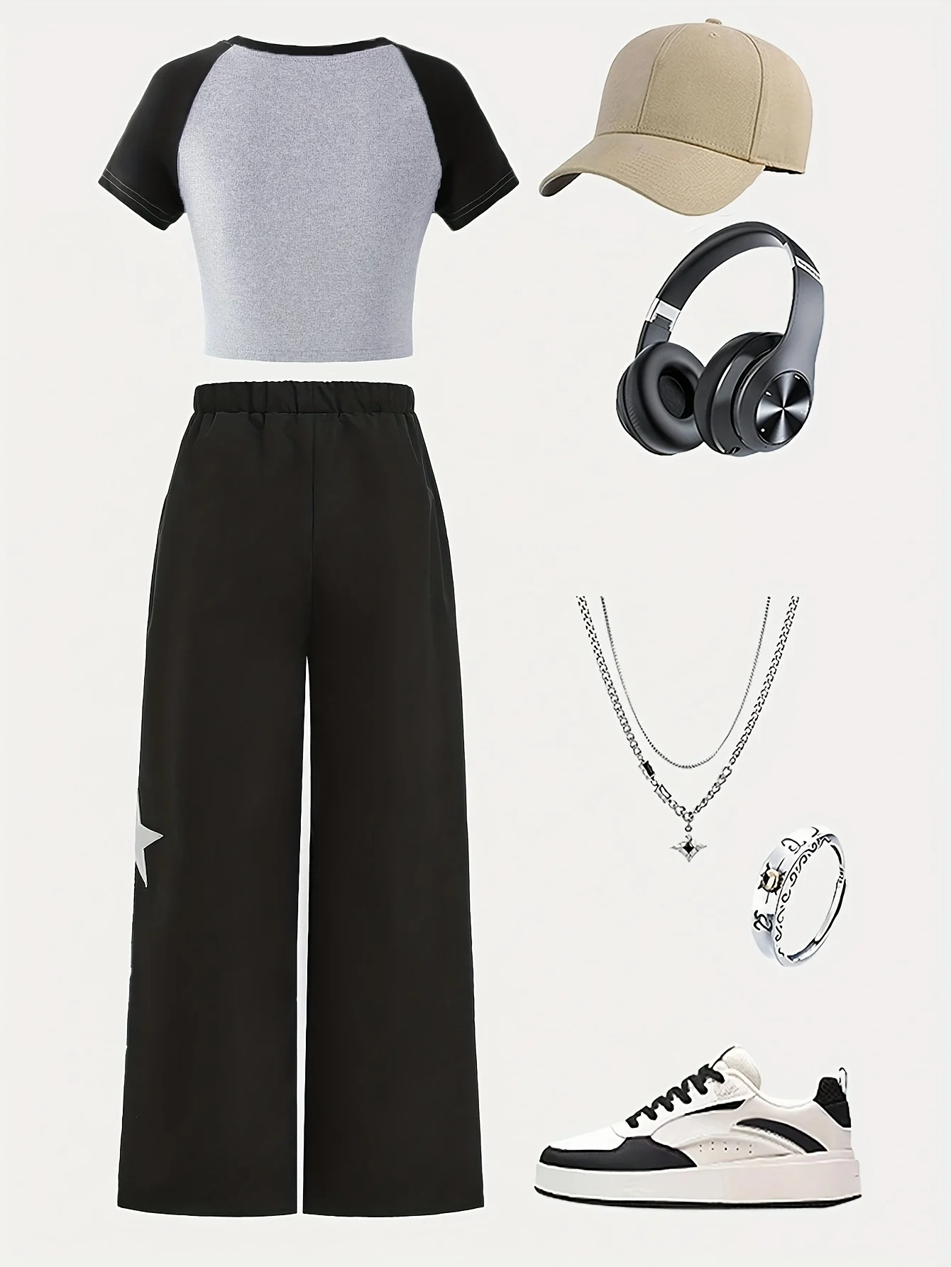 Detail 1 of Girls Side Stripe Raglan T-Shirt Wide Leg Pants 2-Piece Set Spring Summer by LUNORIANA