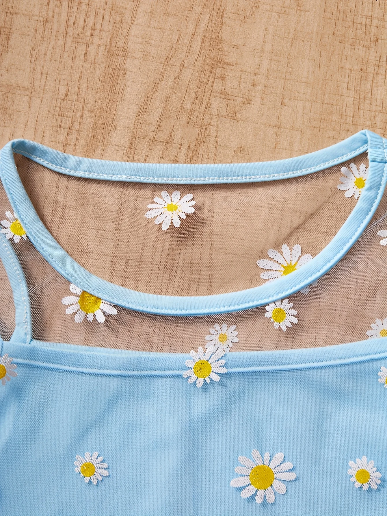 Detail 14 of Girls Floral Sheer Mesh T-Shirts Summer by LUNORIANA