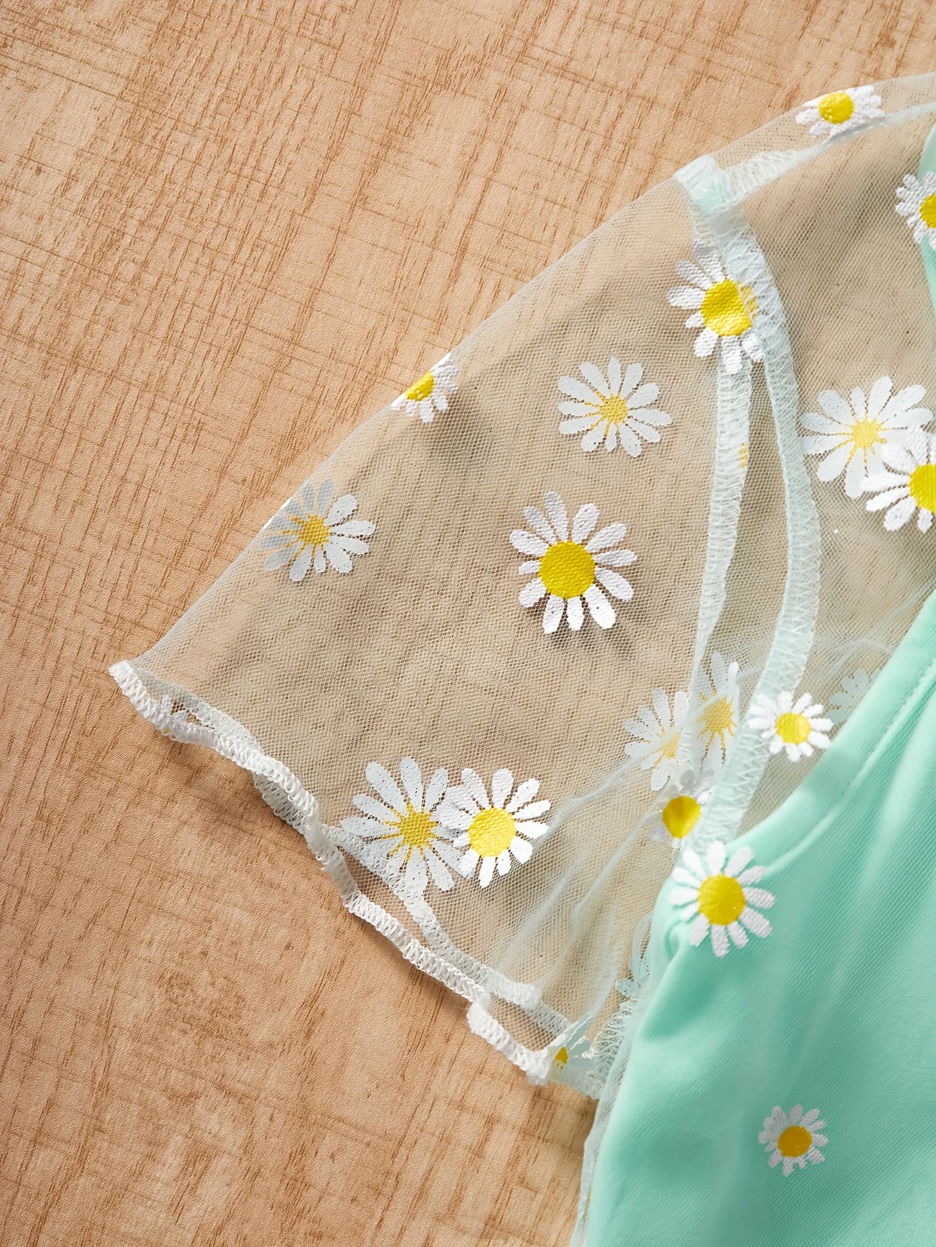 Detail 5 of Girls Floral Sheer Mesh T-Shirts Summer by LUNORIANA