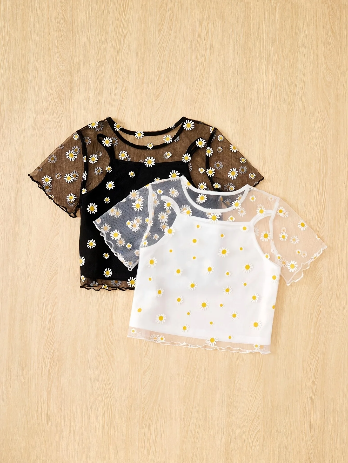 Detail 7 of Girls Floral Sheer Mesh T-Shirts Summer by LUNORIANA