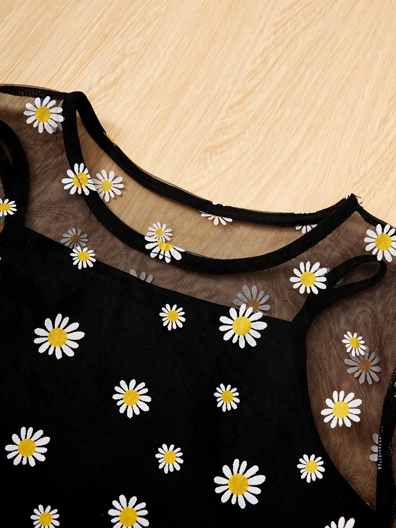 Detail 8 of Girls Floral Sheer Mesh T-Shirts Summer by LUNORIANA