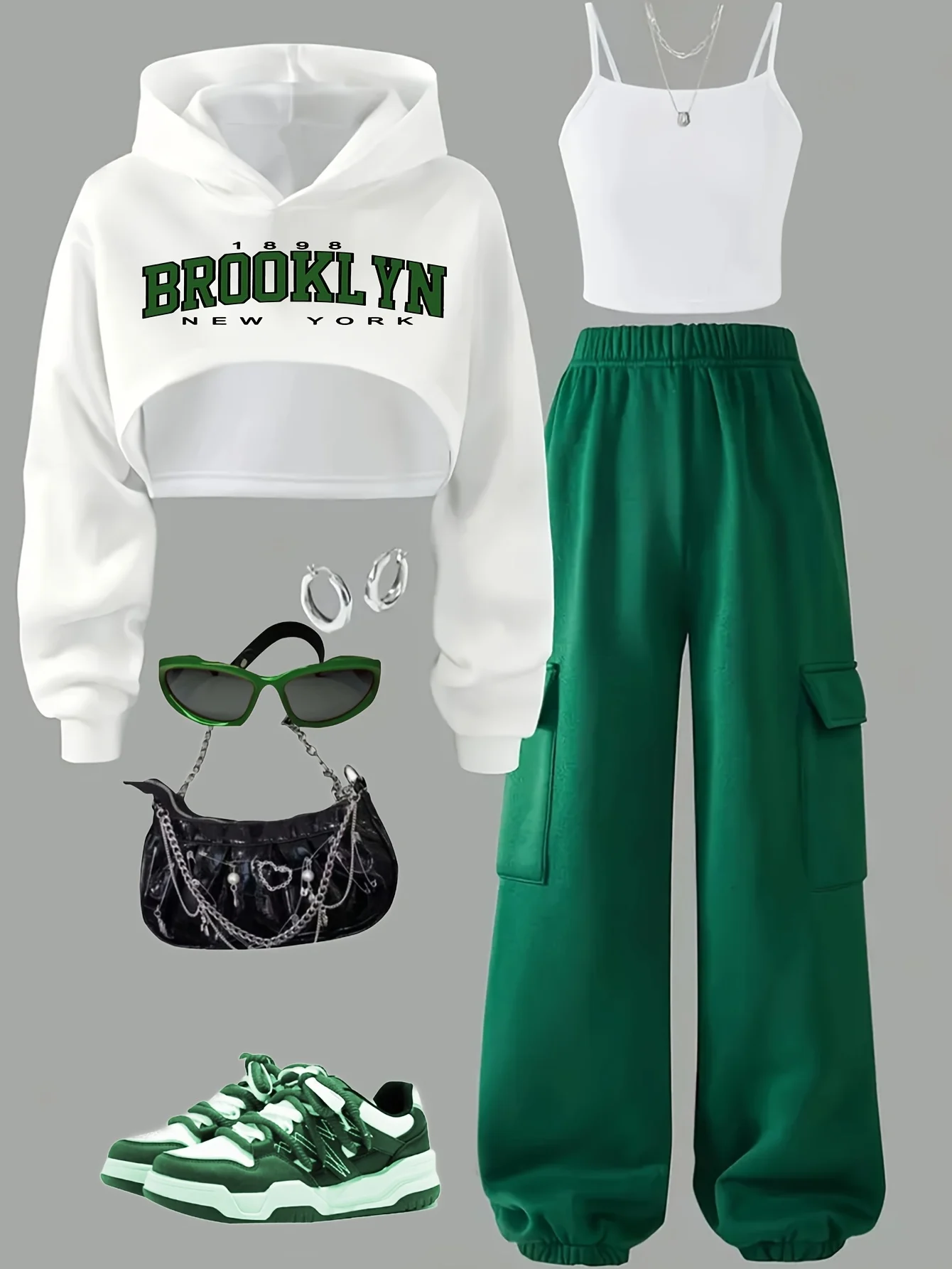 Girls Letter Print Streetwear Hoodie Cami Cargo Pants 3-Piece Set Fall Winter
