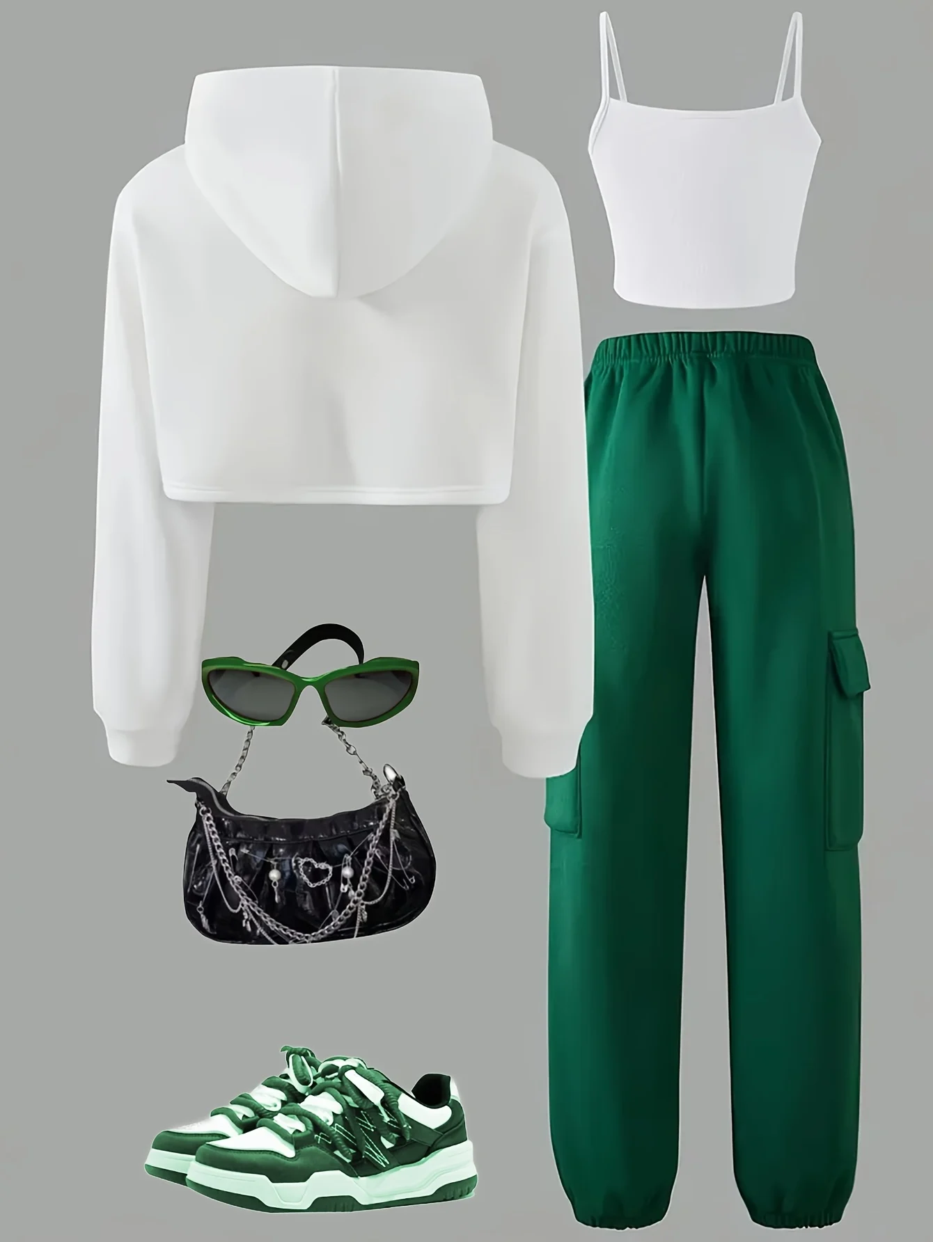 Detail 1 of Girls Letter Print Streetwear Hoodie Cami Cargo Pants 3-Piece Set Fall Winter by LUNORIANA