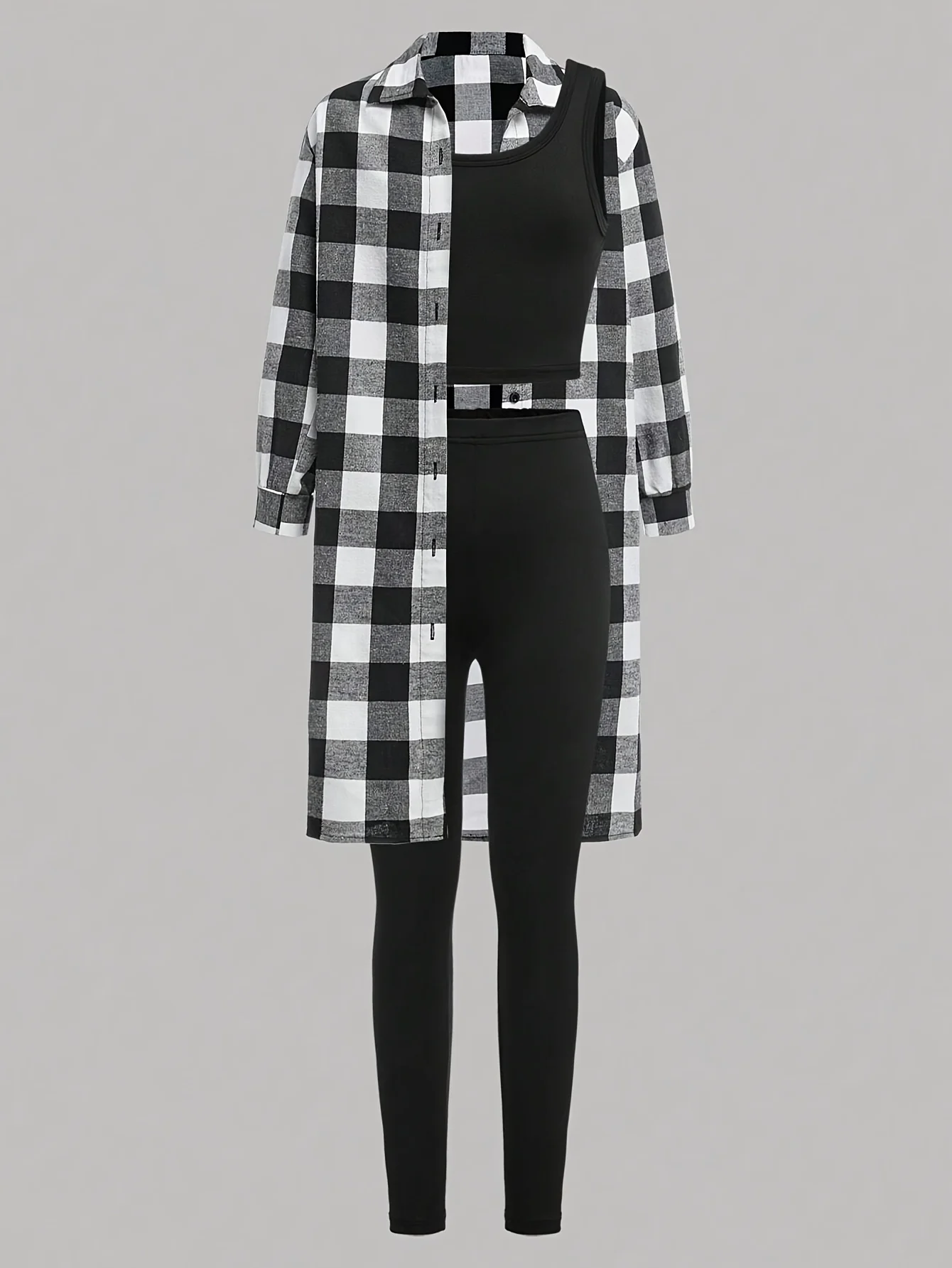 Detail 1 of Girls Plaid Plaid Shirt Cami Leggings 3-Piece Set Fall Winter by LUNORIANA