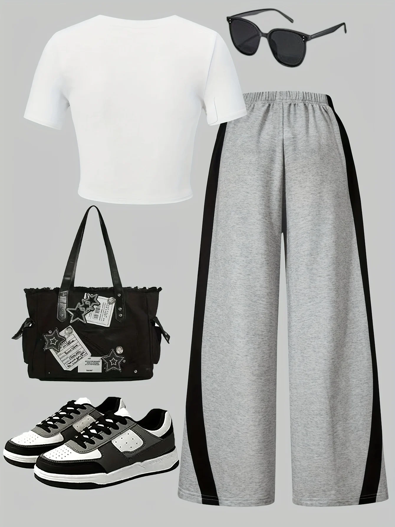Detail 2 of Girls Star Print Letter Print T-Shirt Wide Leg Pants 2-Piece Set All Season by LUNORIANA