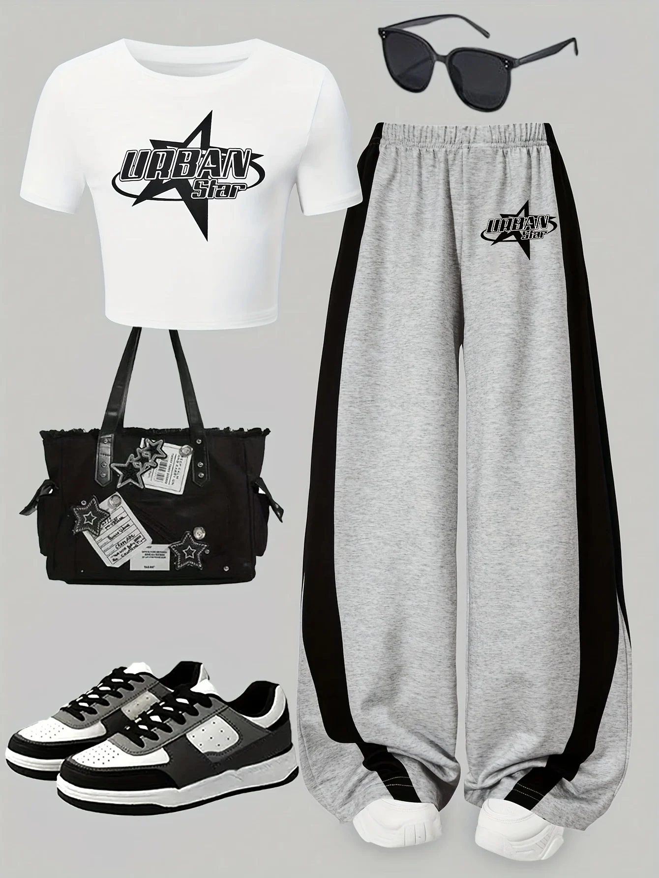 Detail 1 of Girls Star Print Letter Print T-Shirt Wide Leg Pants 2-Piece Set All Season by LUNORIANA