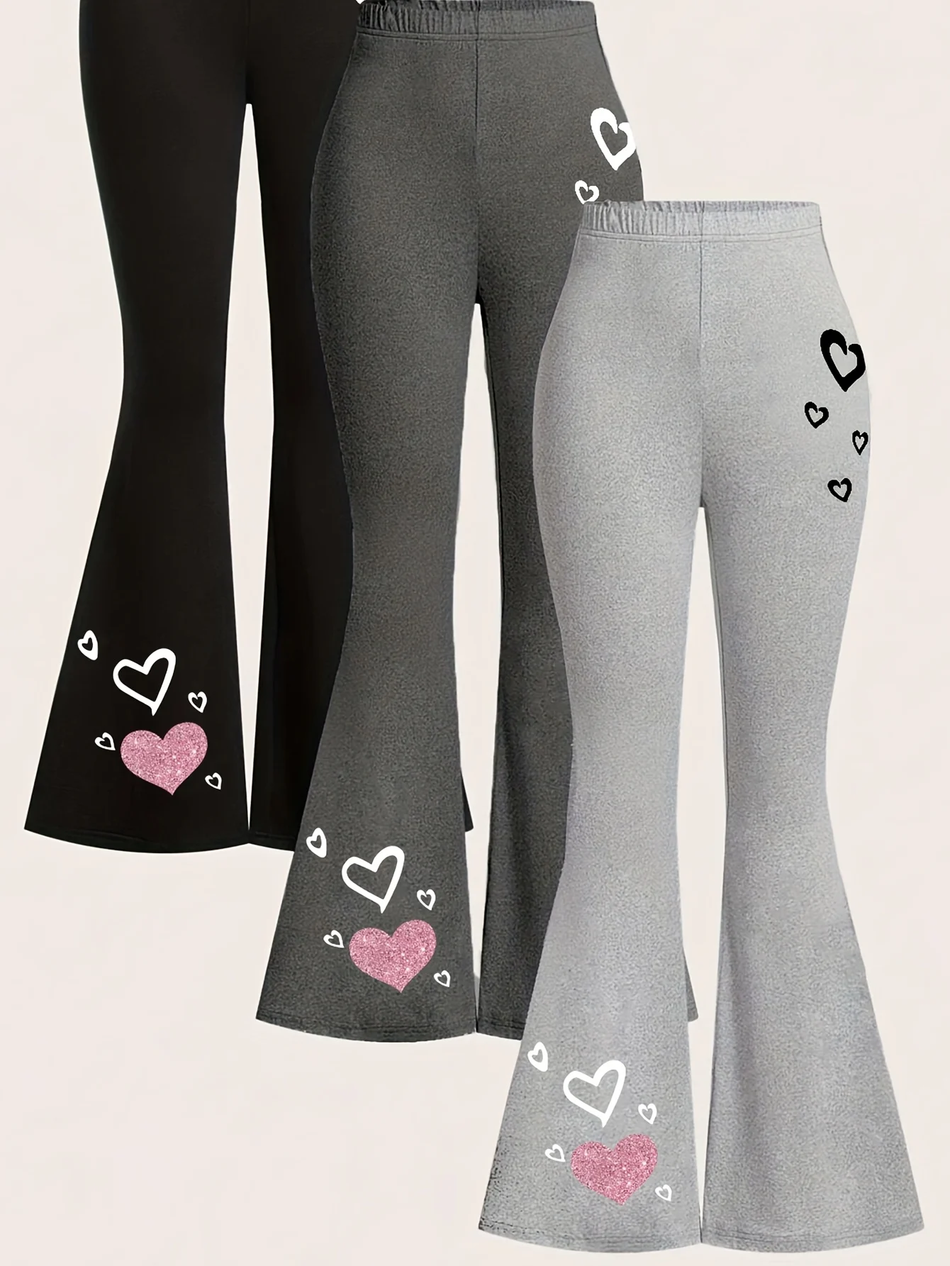 Detail 4 of Girls Heart Print Star Print Flare Pants All Season by LUNORIANA