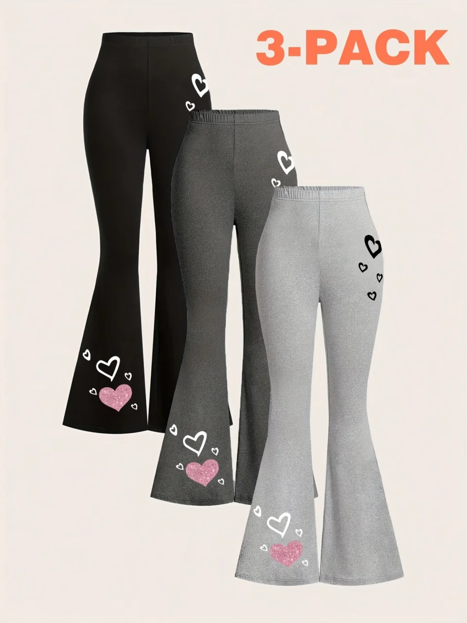 Girls Heart Print Star Print Flare Pants All Season