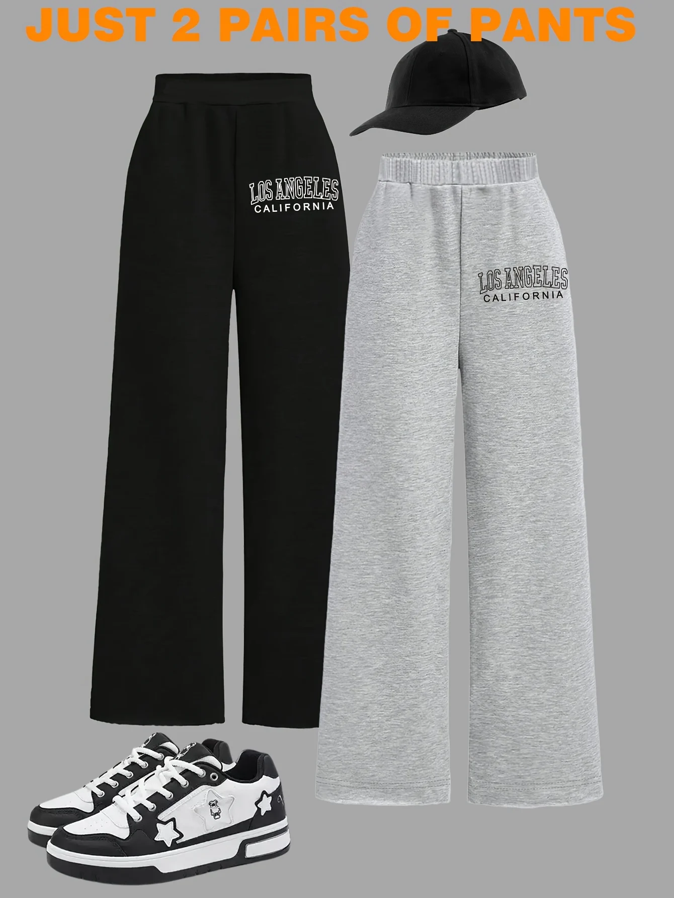 Girls Letter Print Sporty Wide Leg Pants All Season