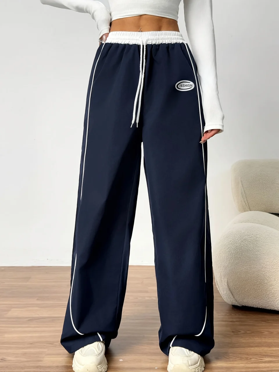 Girls Side Stripe Loose Fit Wide Leg Pants Spring Summer