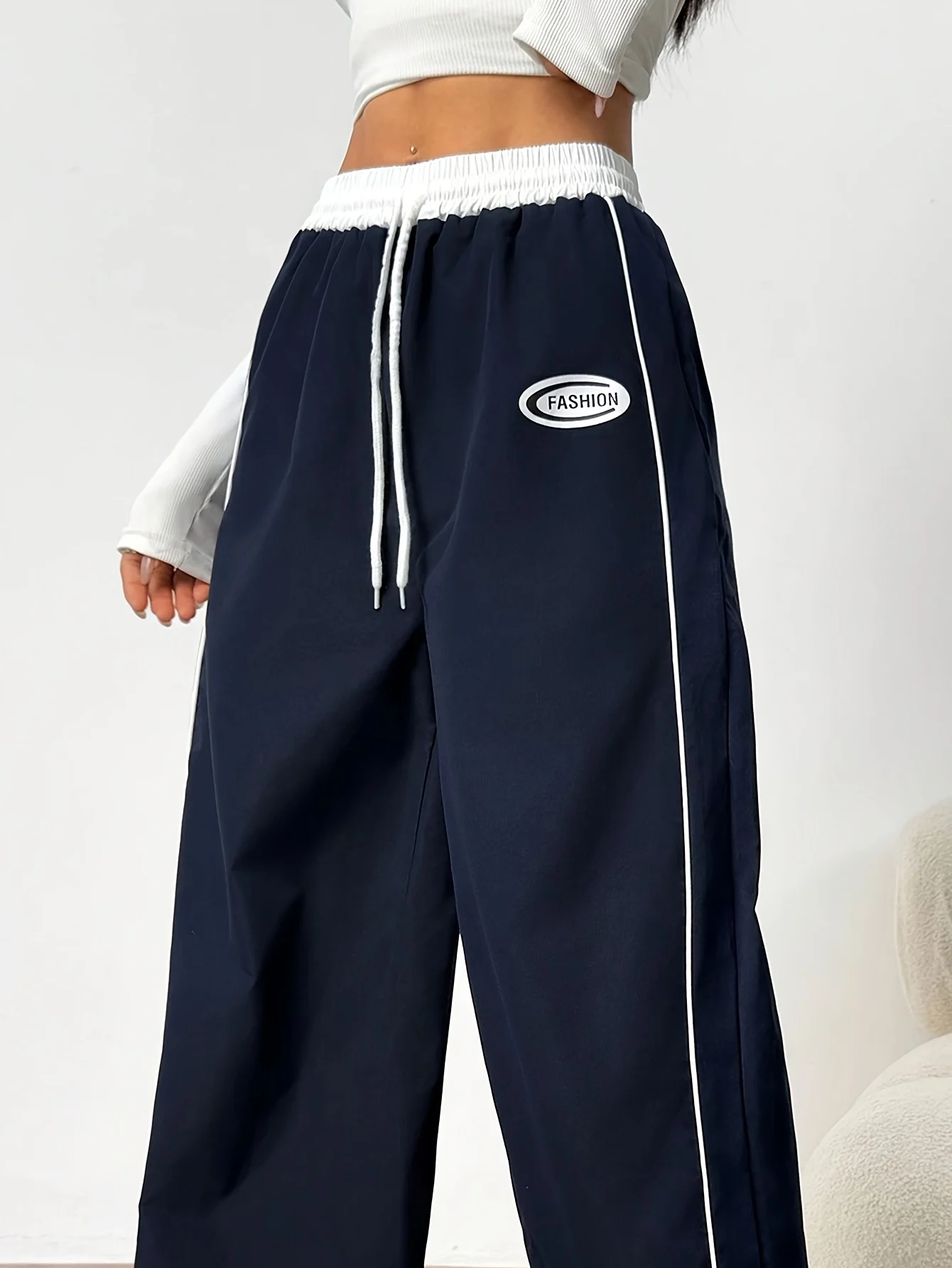 Detail 2 of Girls Side Stripe Loose Fit Wide Leg Pants Spring Summer by LUNORIANA
