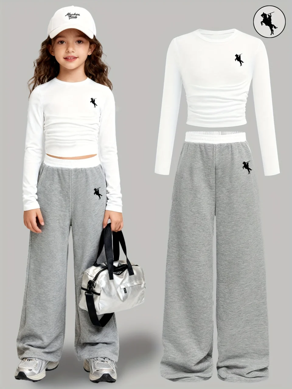 Girls Solid Long Sleeve Top Straight Pants 2-Piece Set Spring Summer