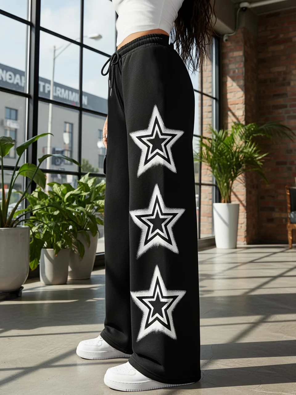 Girls Y2K Star Print Wide Leg Sweatpants All Season
