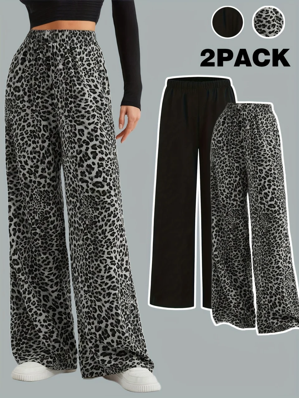Girls Leopard Print Wide Leg Pants All Season
