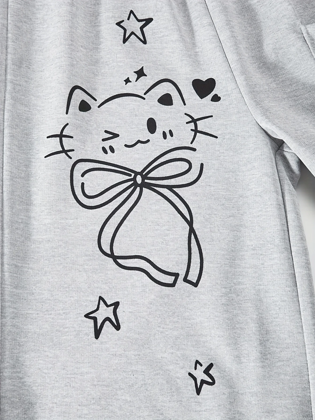 Detail 4 of Girls Cat Print Star Print Bow Pocket Straight Leg Pants All Season by LUNORIANA