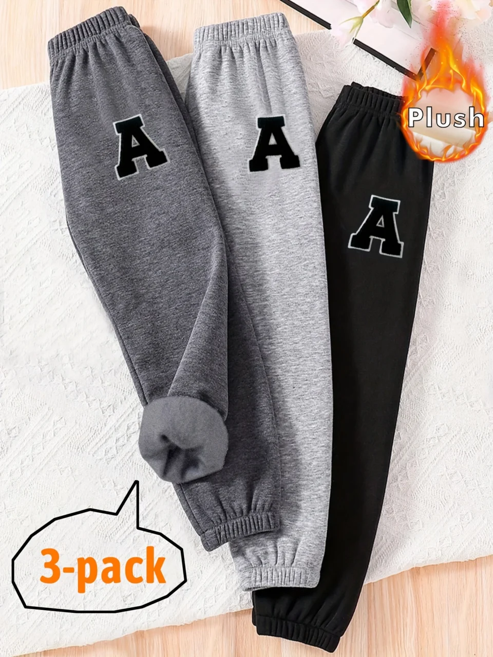 Girls Letter Print Fleece Sweatpants Fall Winter - SPUID 734656853