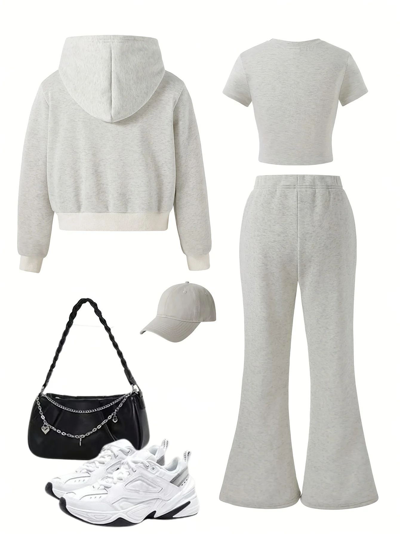 Detail 1 of Girls Letter Print Warm Jacket T-Shirt Flare Pants 3-Piece Set Fall Winter by LUNORIANA
