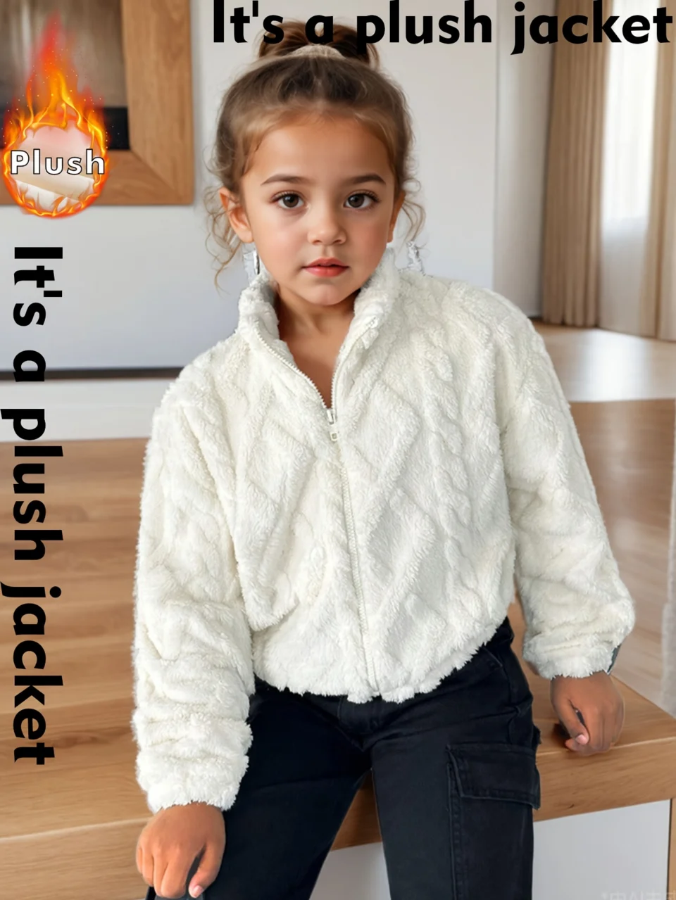 Girls Quilted Warm Plush Jacket Fall Winter