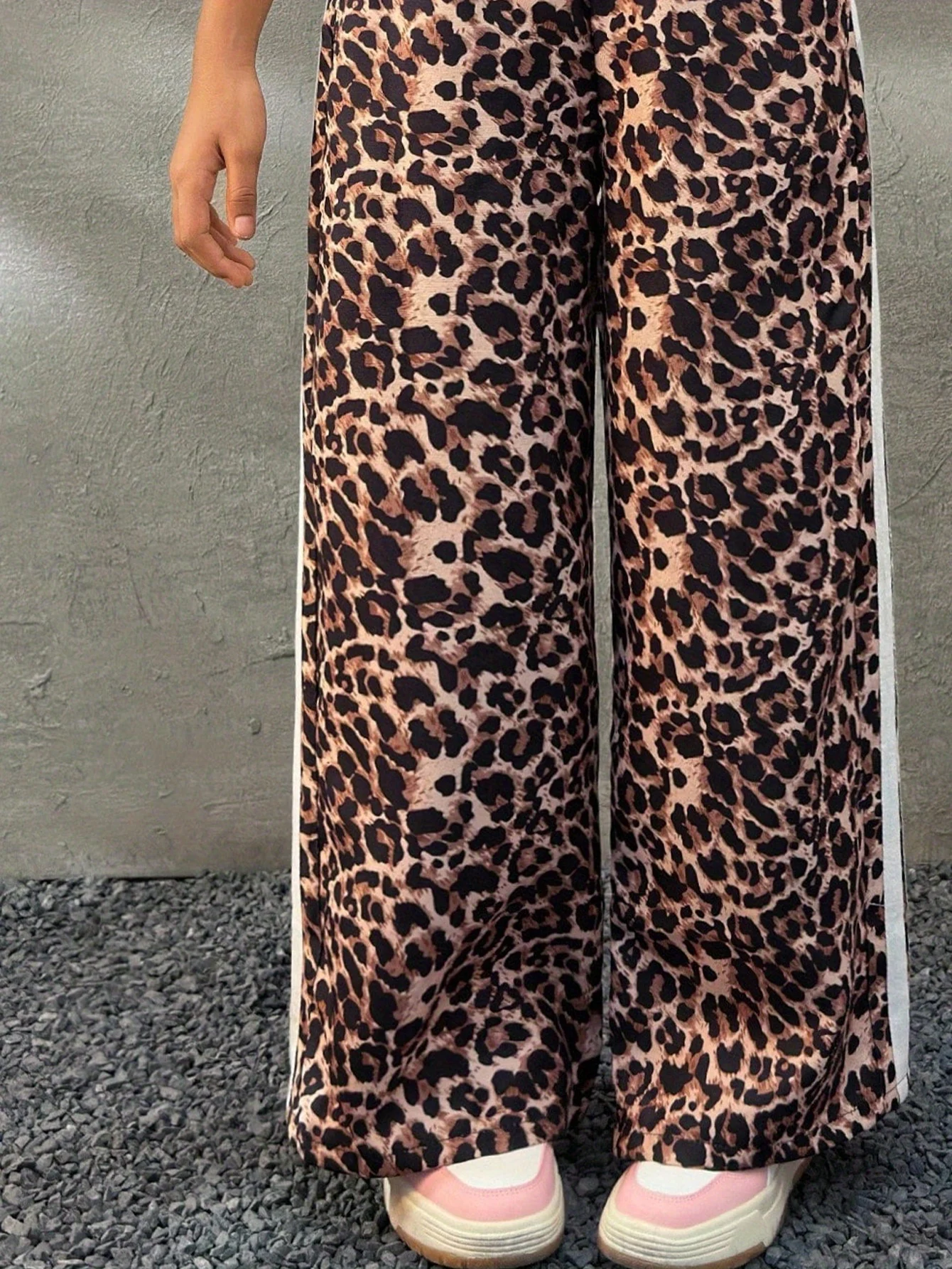 Detail 4 of Girls Leopard Print Loose Fit Leopard Wide Leg Pants Spring Summer by LUNORIANA