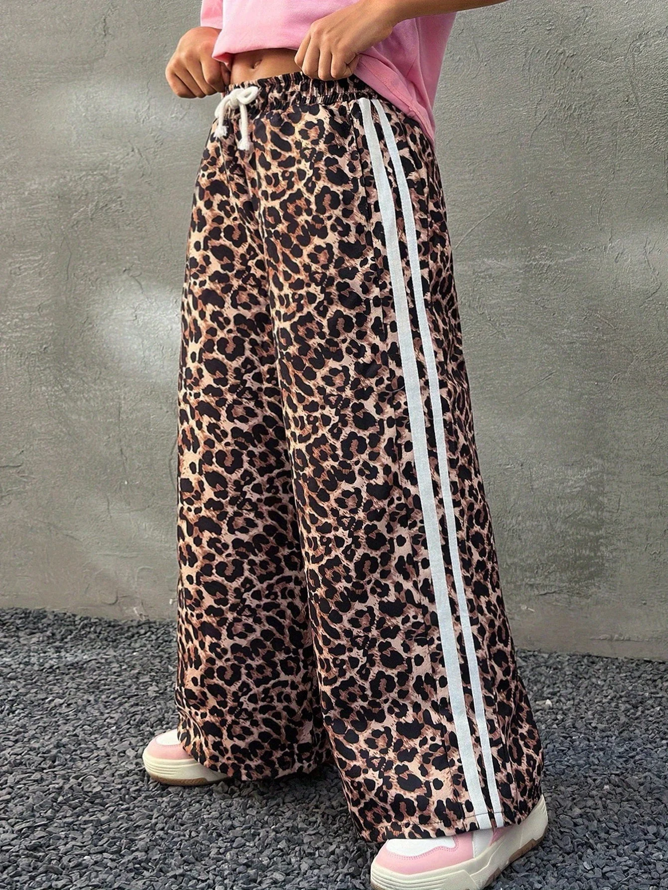 Detail 1 of Girls Leopard Print Loose Fit Leopard Wide Leg Pants Spring Summer by LUNORIANA