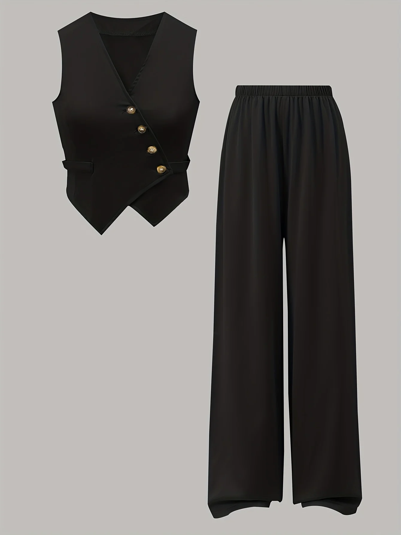 Detail 1 of Girls Asymmetrical Solid Blazer Vest Pants 2-Piece Set Spring Summer by LUNORIANA