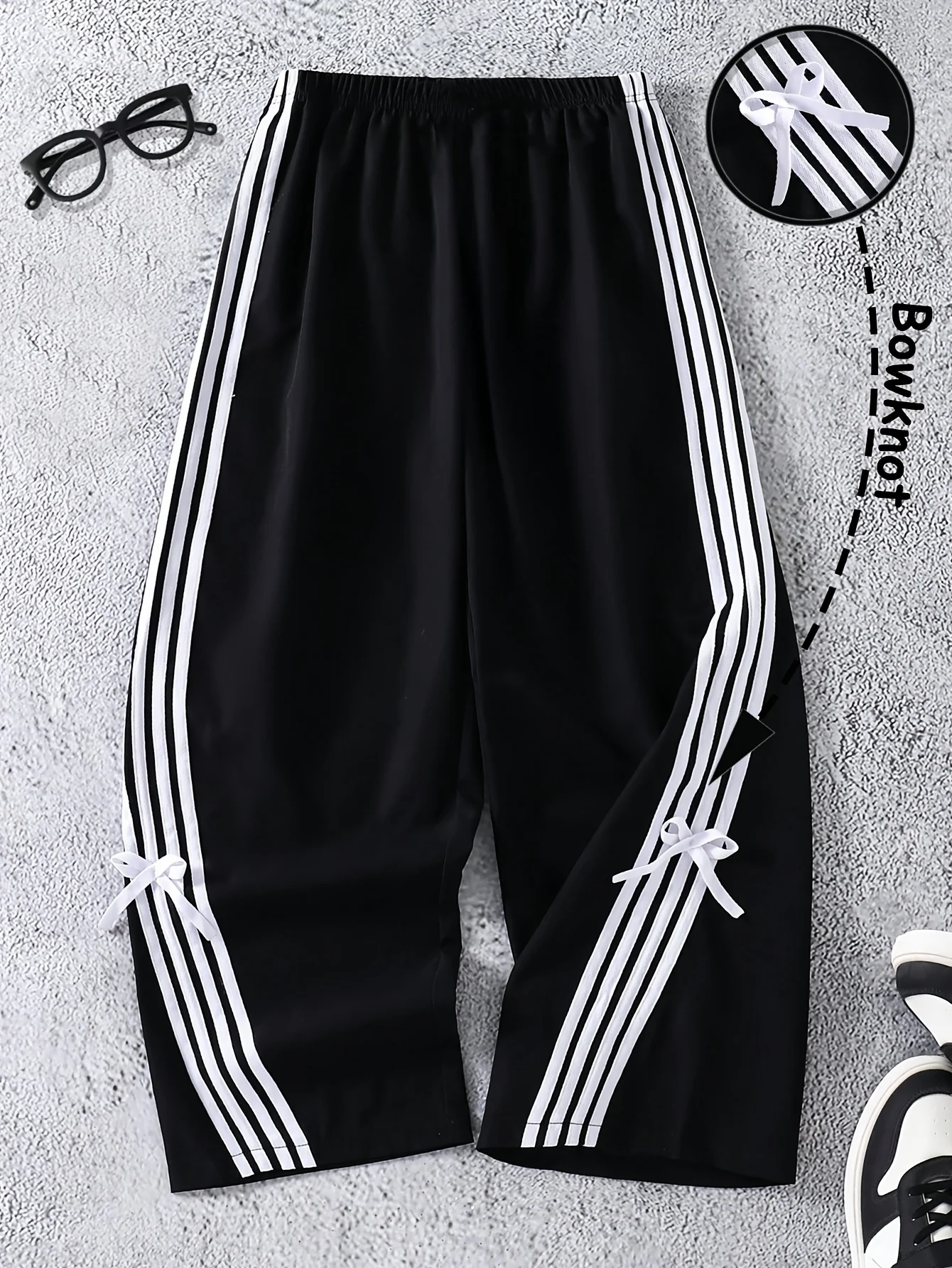 Detail 1 of Girls Stripe Bow Straight Leg Pants Spring Summer by LUNORIANA
